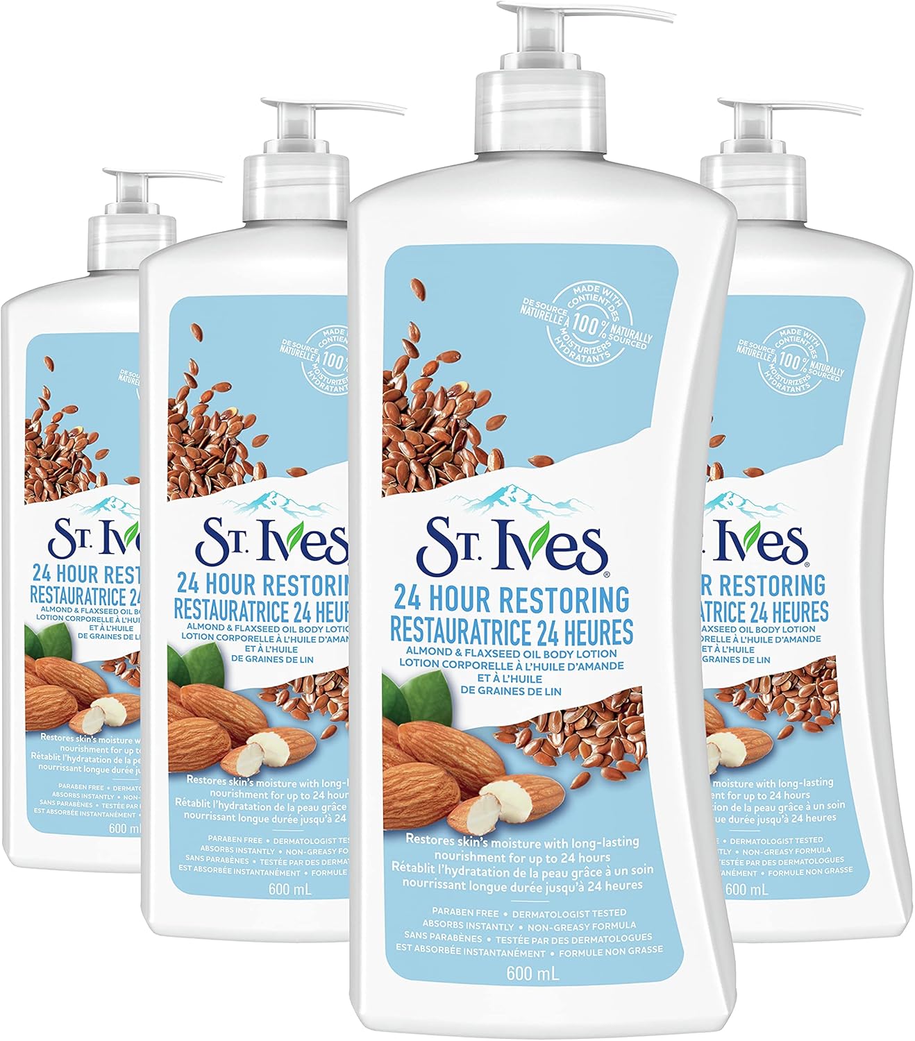 St. Ives Restoring Almond & Flaxseed Oil Body Lotion 4 x 600 mL