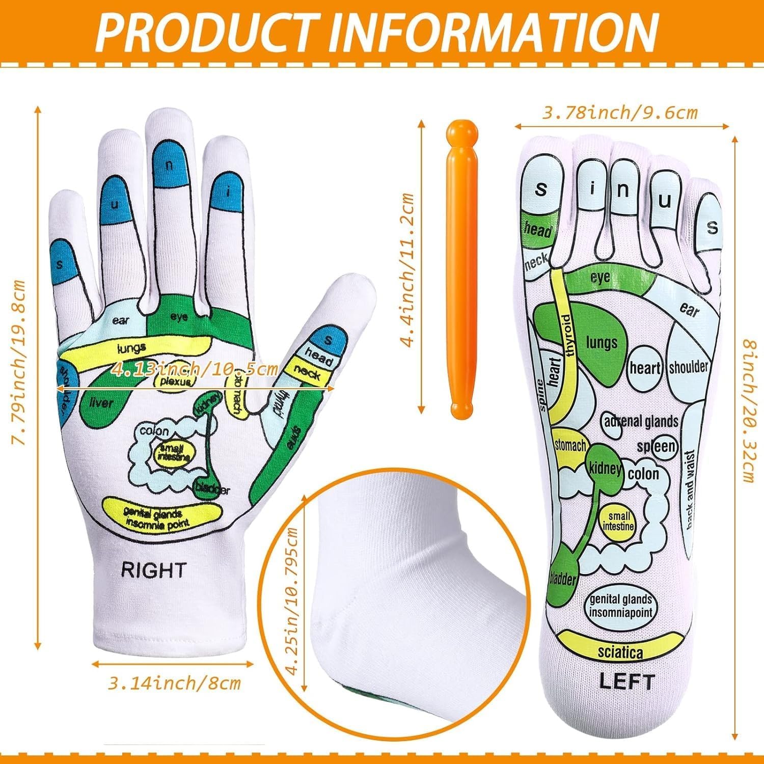 DIVUE Acupressure Reflexology Socks and Gloves Tool Set For Men Women, Hand Spa And Foot Massage Sock with Massage Rod, Hand Clip LI4, Foot Point Complete Illustration - Image 2 thumbnail