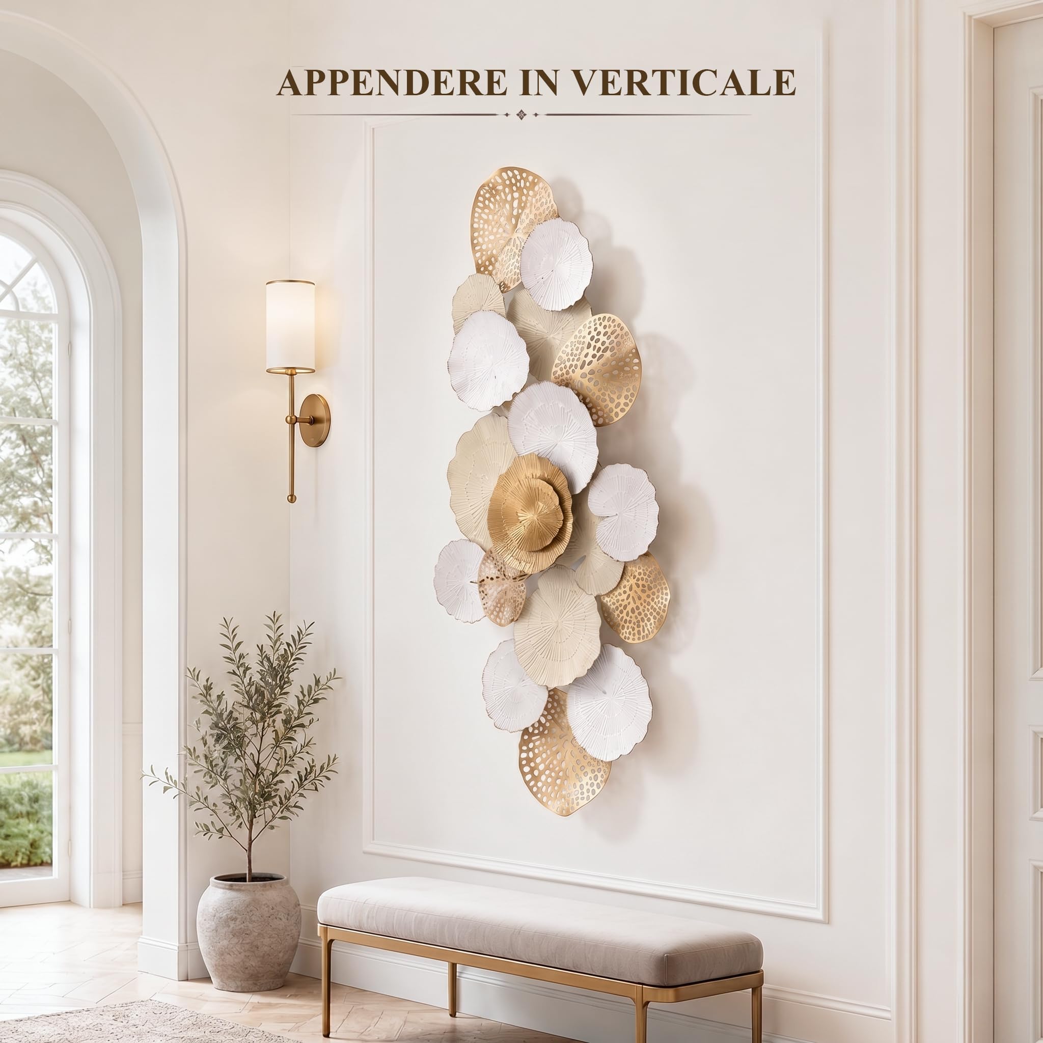 Generico Grande Metallo Decorazione da Parete,Design Botanico 3D,150x68cm