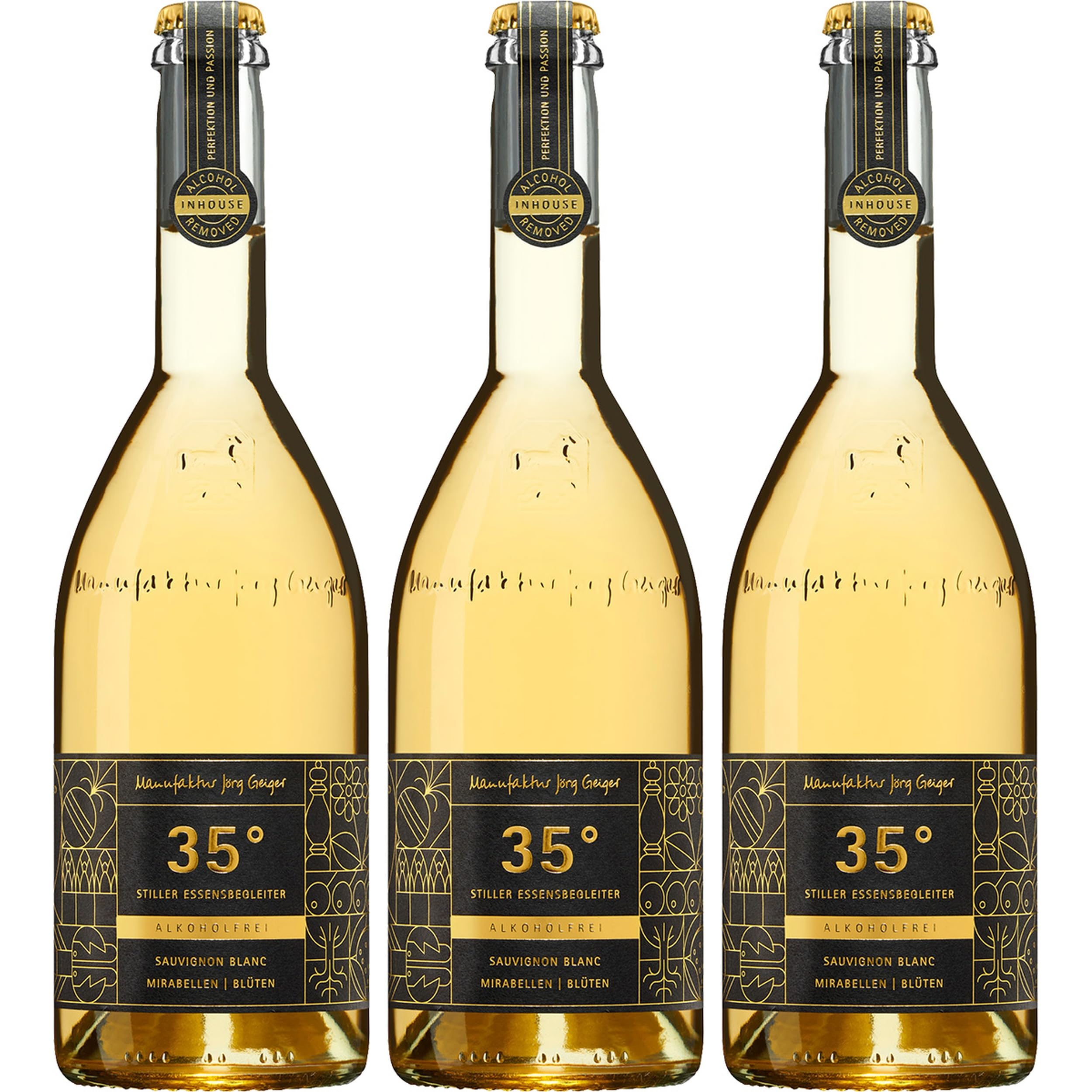 Manufaktur Jörg Geiger 35 Grad Sauvignon Blanc | Mirabelle alkoholfrei Weisswein Weiss süss BIO Deutschland inkl. FeinWert E-Book (3 x 0.75 l)