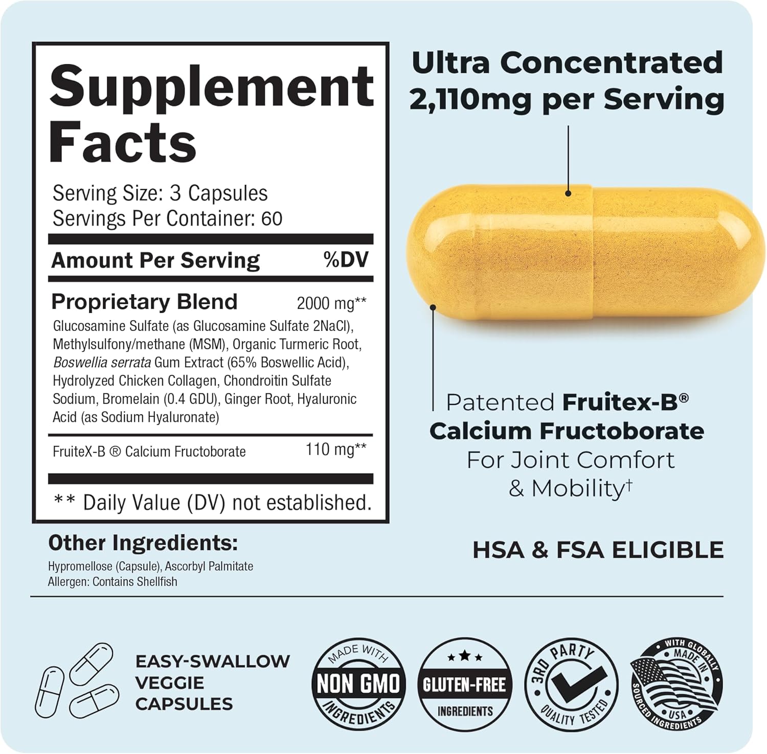 Glucosamine Chondroitin MSM Joint Support Supplement - Collagen Peptides, Turmeric and Ginger, Hyaluronic Acid, Glucosamine Chondroitin Sulfate for Joint Comfort - Gluten Free, Non GMO, 180 Capsules