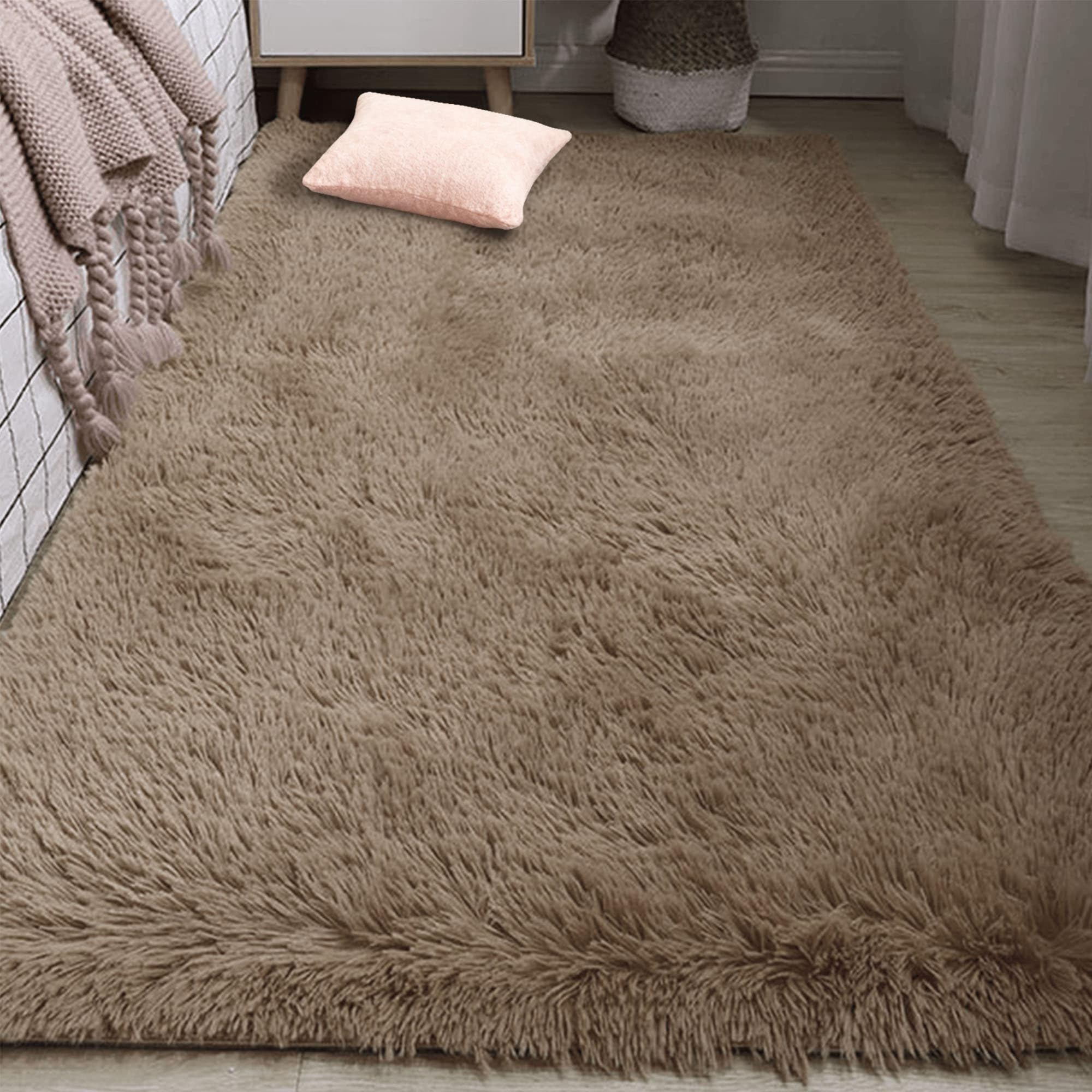 Tapis de salon moelleux chameau 100x340 cm avec dessous antidérapant