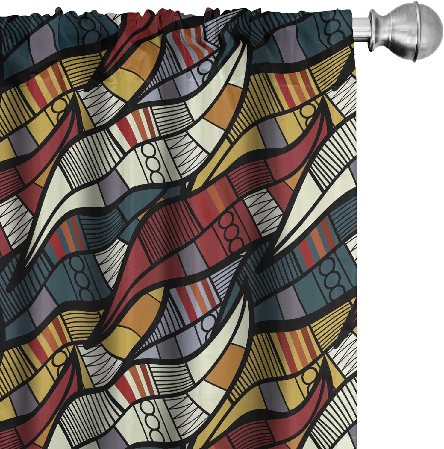 Ambesonne Geometric Curtains, Chevron Zigzags Rhombus and Circles Pattern Monochrome Abstract Illustration, Window Treatments 2 Panel Set for Living Room Bedroom, Pair of - 28" x 95", Black