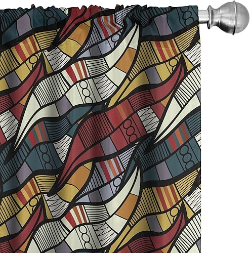 Miniatura 24 de Ambesonne Cortinas a cuadros marrones, ilustración de tartán bicolor, cuadrados en repetición diagonal, juego de 2 paneles para tratamiento de Azul