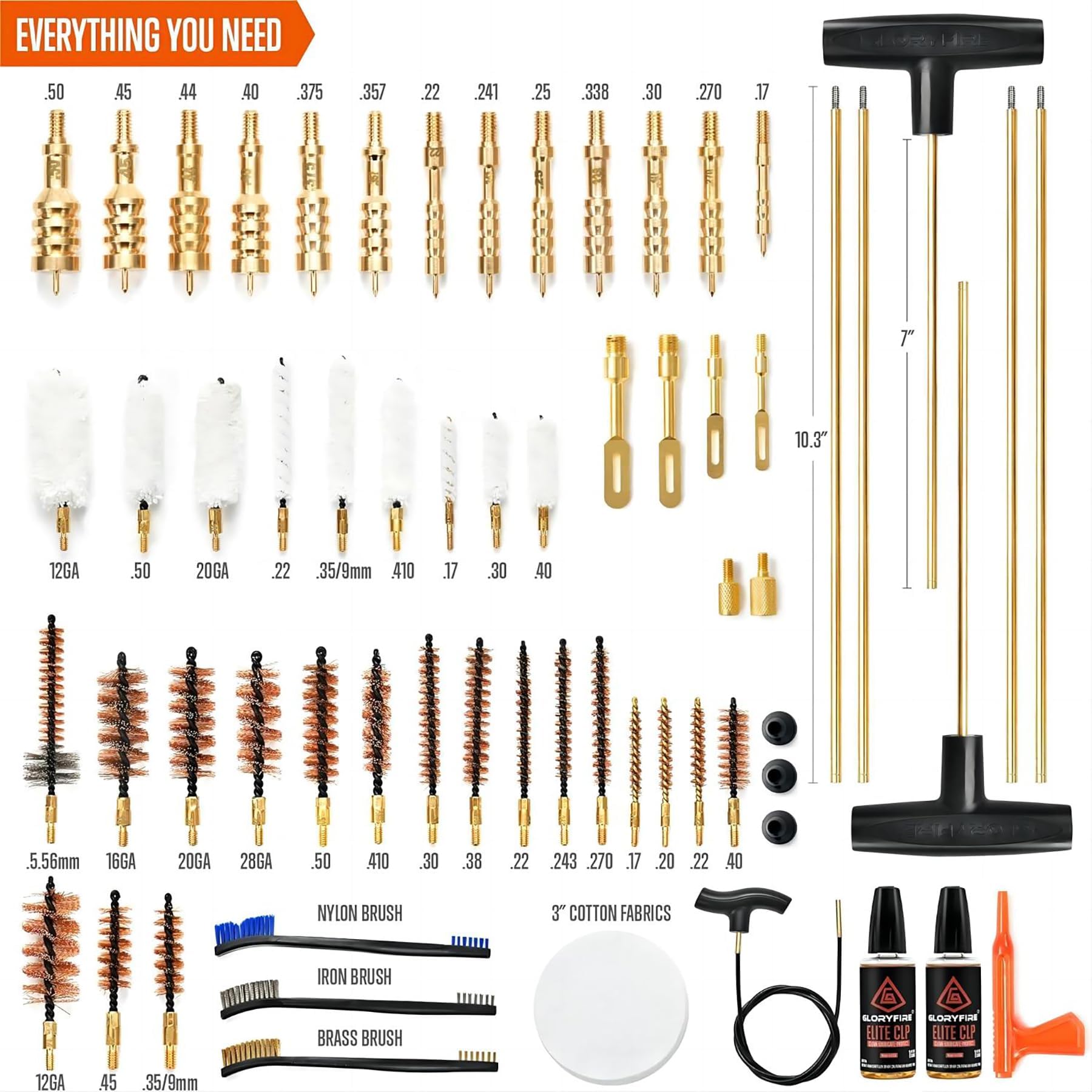 GLORYFIRE Gun Cleaning Kit Elite Designed, Shotgun Pistol Cleaning Kit with All Brass Brushes, Mops, and Rods Guns