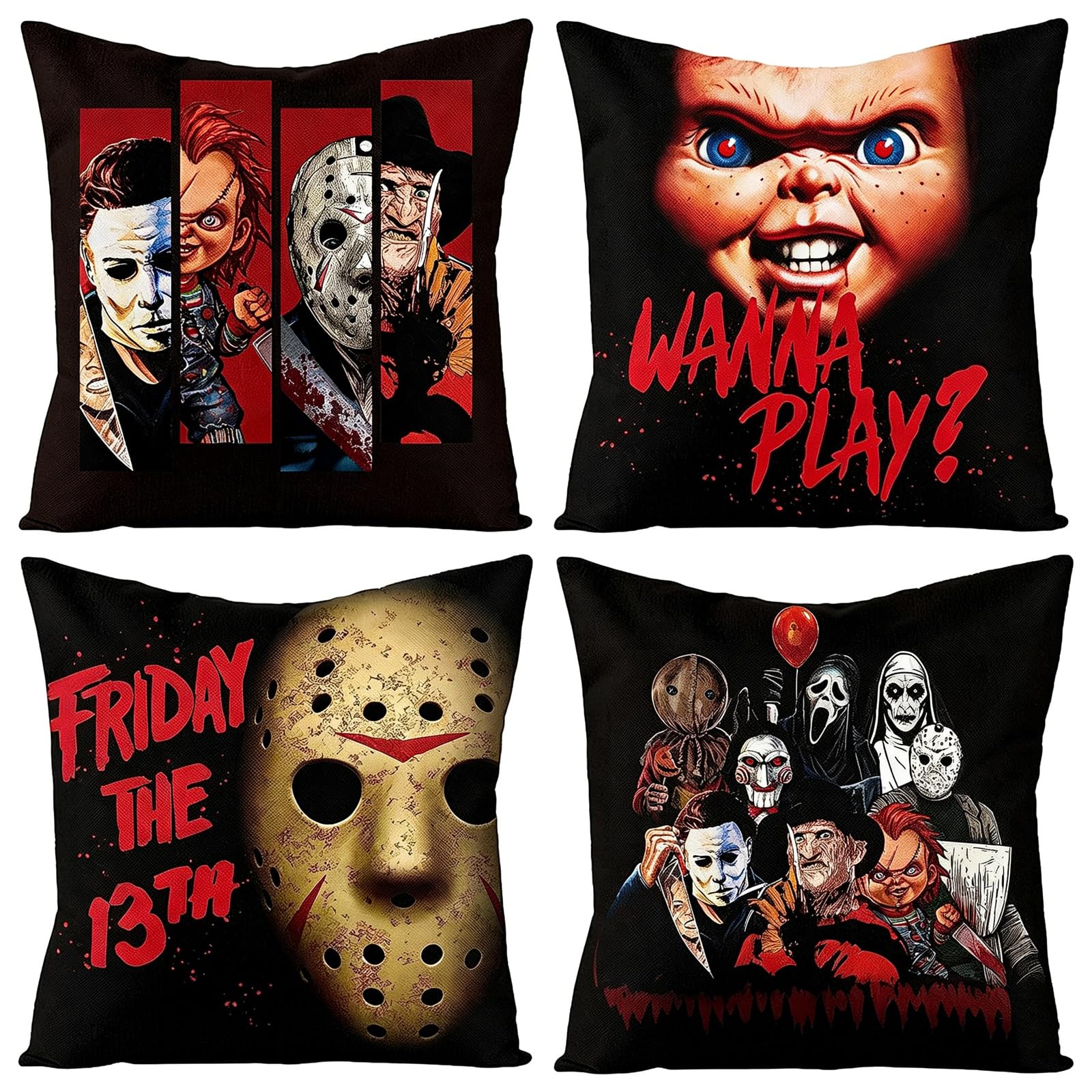 4Pcs Halloween Horror Movies Cushion Covers 45×45 for Sofa Bed Decorations