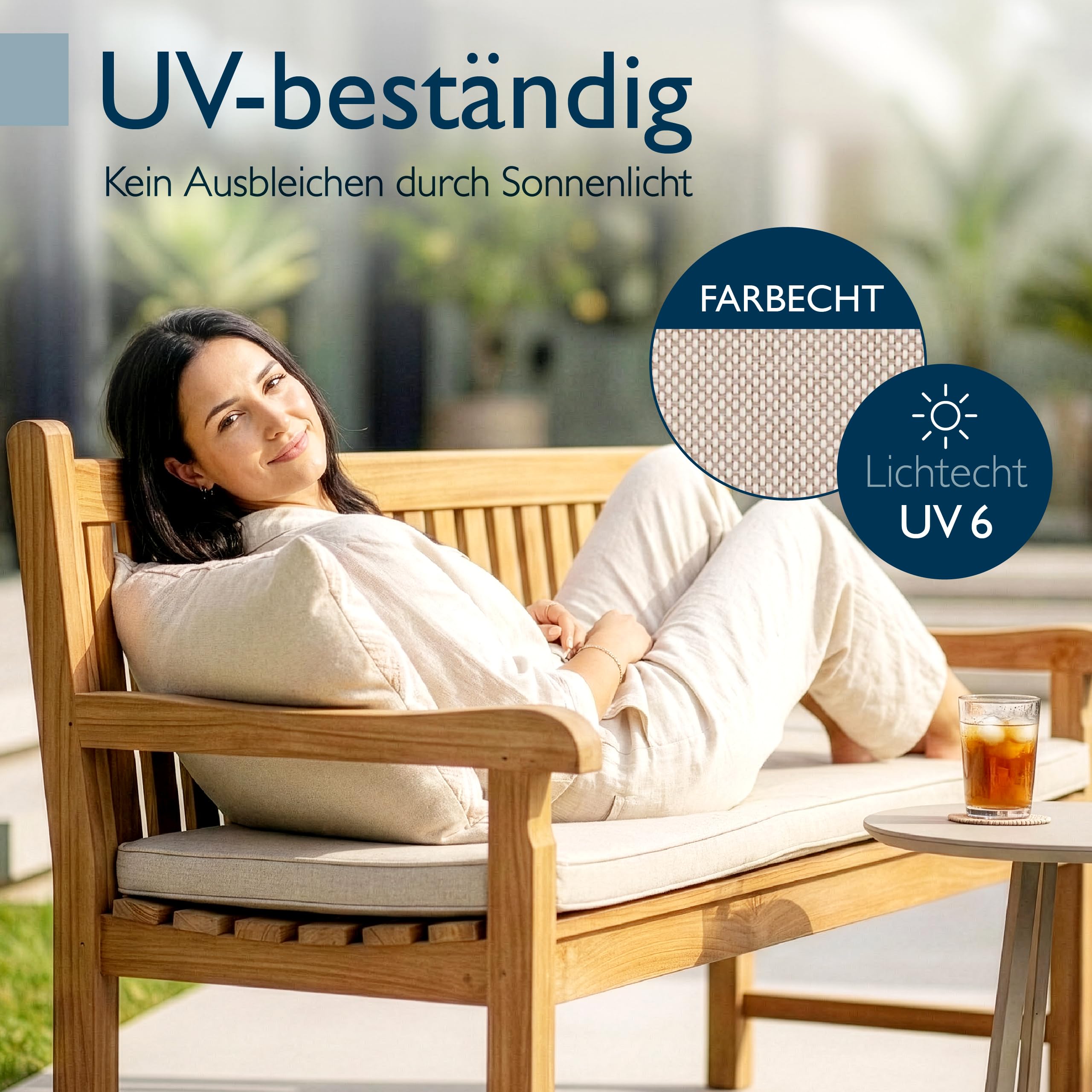 Beautissu Bankauflage Outdoor Bankkissen wasserdicht UV-beständig waschbar | 150x50cm 5cm dick Beige Gartenbank Sitzkissen pflegeleicht Bankpolster Bezug abnehmbar Gartenmöbel Sitzer QD-BK