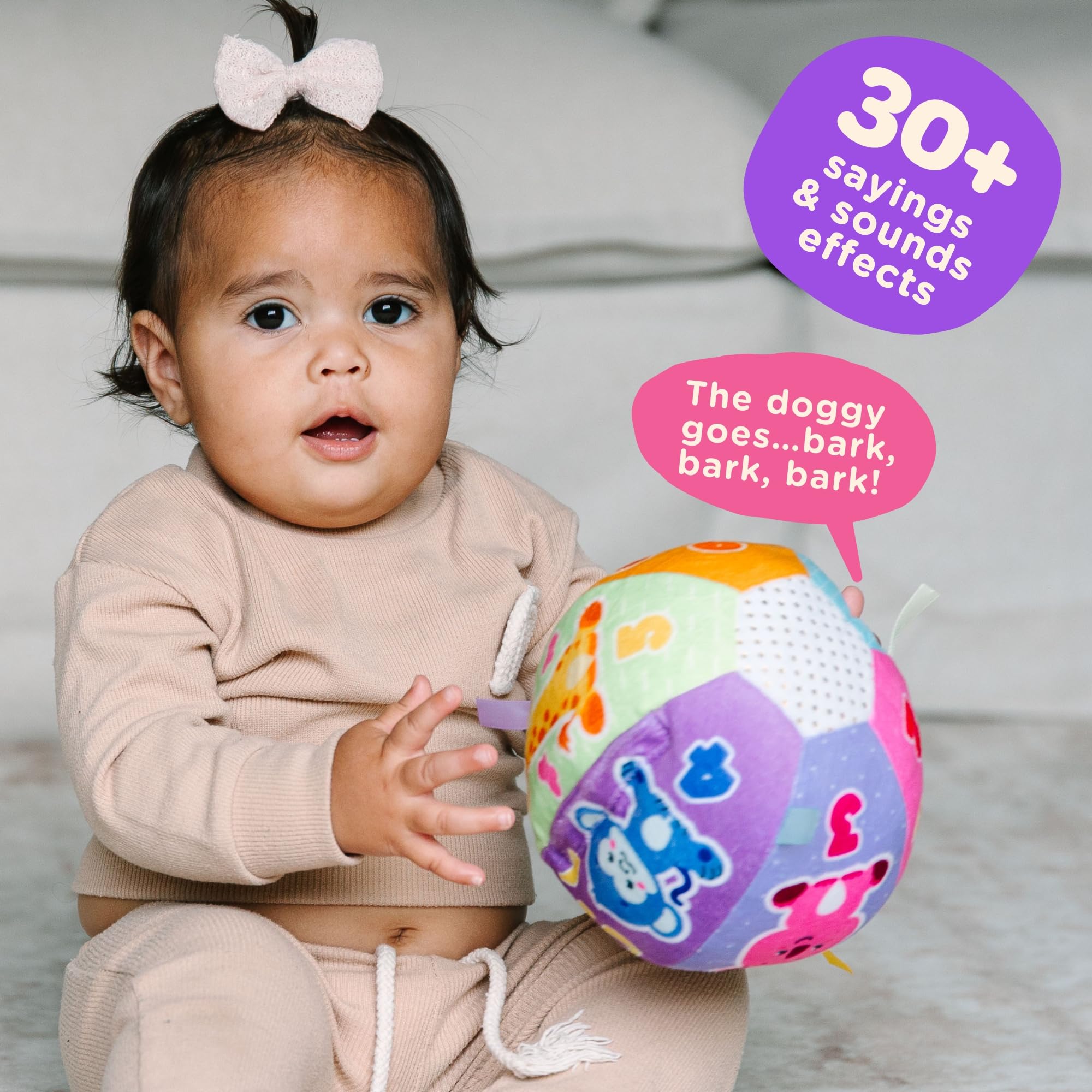 Move2Play, Hilariously Interactive Baby Ball with Music & Sound Effects | First Birthday Gift | Toddler Toy for Boys & Girls | Age 6, 9, 12, 18+ Month | 1, 2+ Year's Old (Baby Ball Pastel)