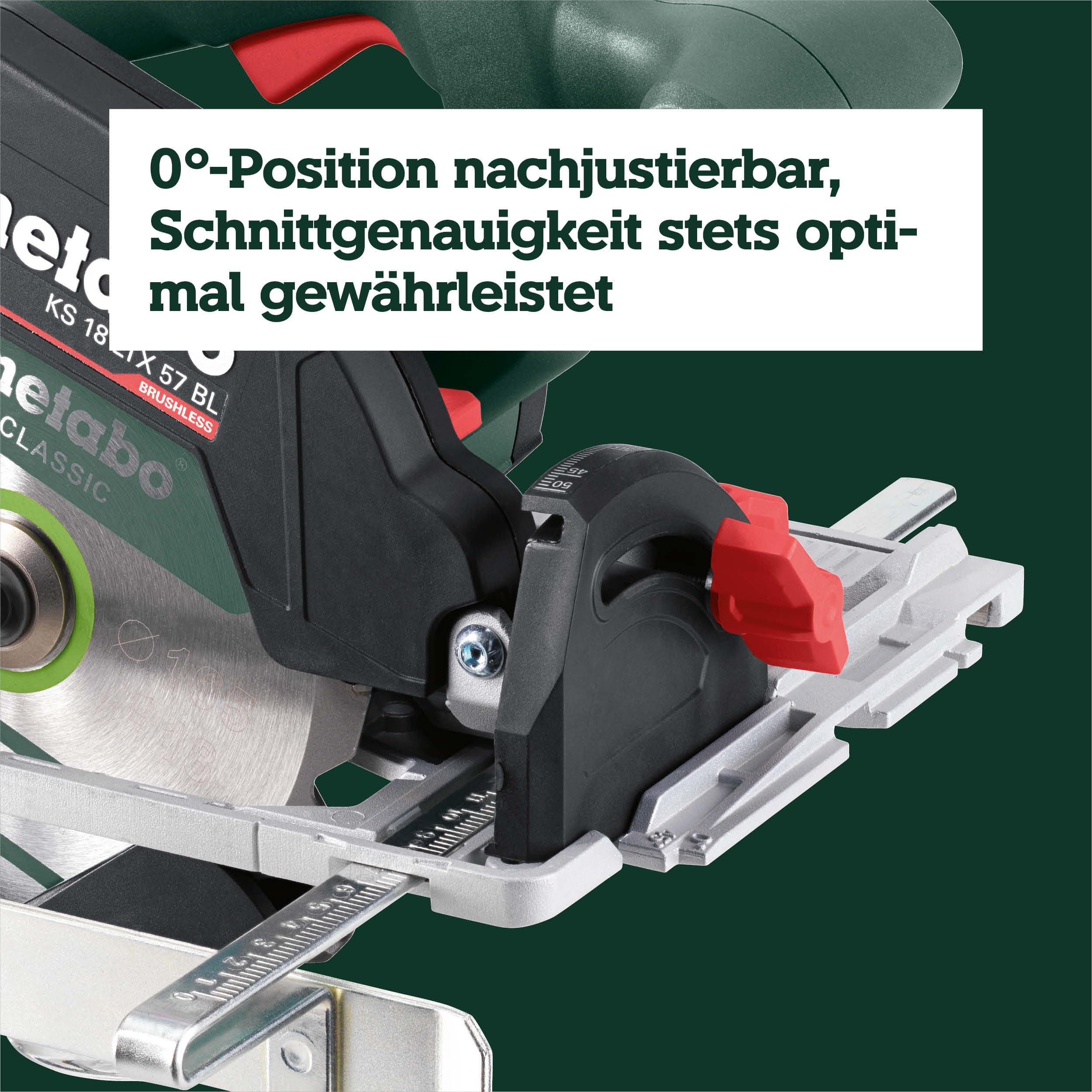 metabo KS 18 LTX 57 BL Akku-Handkreissäge, 18V Brushless, 57mm Schnitttiefe | Präzise Schnitte, Aluminium-Bodenplatte, Schrägschnitte bis 50°, 45° Rastpunkt, inkl. metaBOX, ohne Akku & Ladegerät.