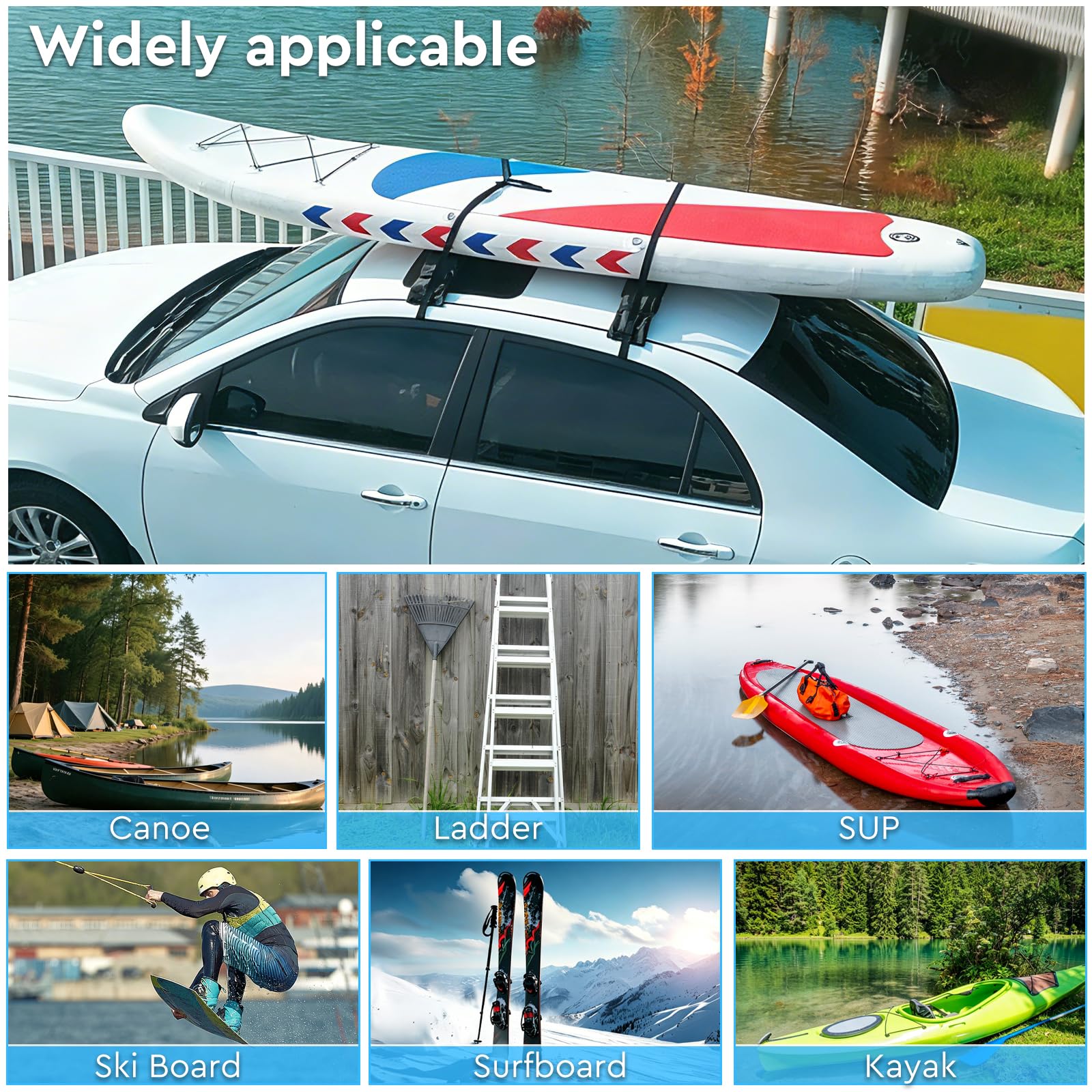 EFUTURETIME Dachträger Universal Dachgepäckträger für Auto ohne/mit Reling | mit dicker Verpolsterung, Dachträgerpolster mit Zurrseilen und Aufbewahrungsbeutel für Kajak, Surfbrett, Skier, Baum