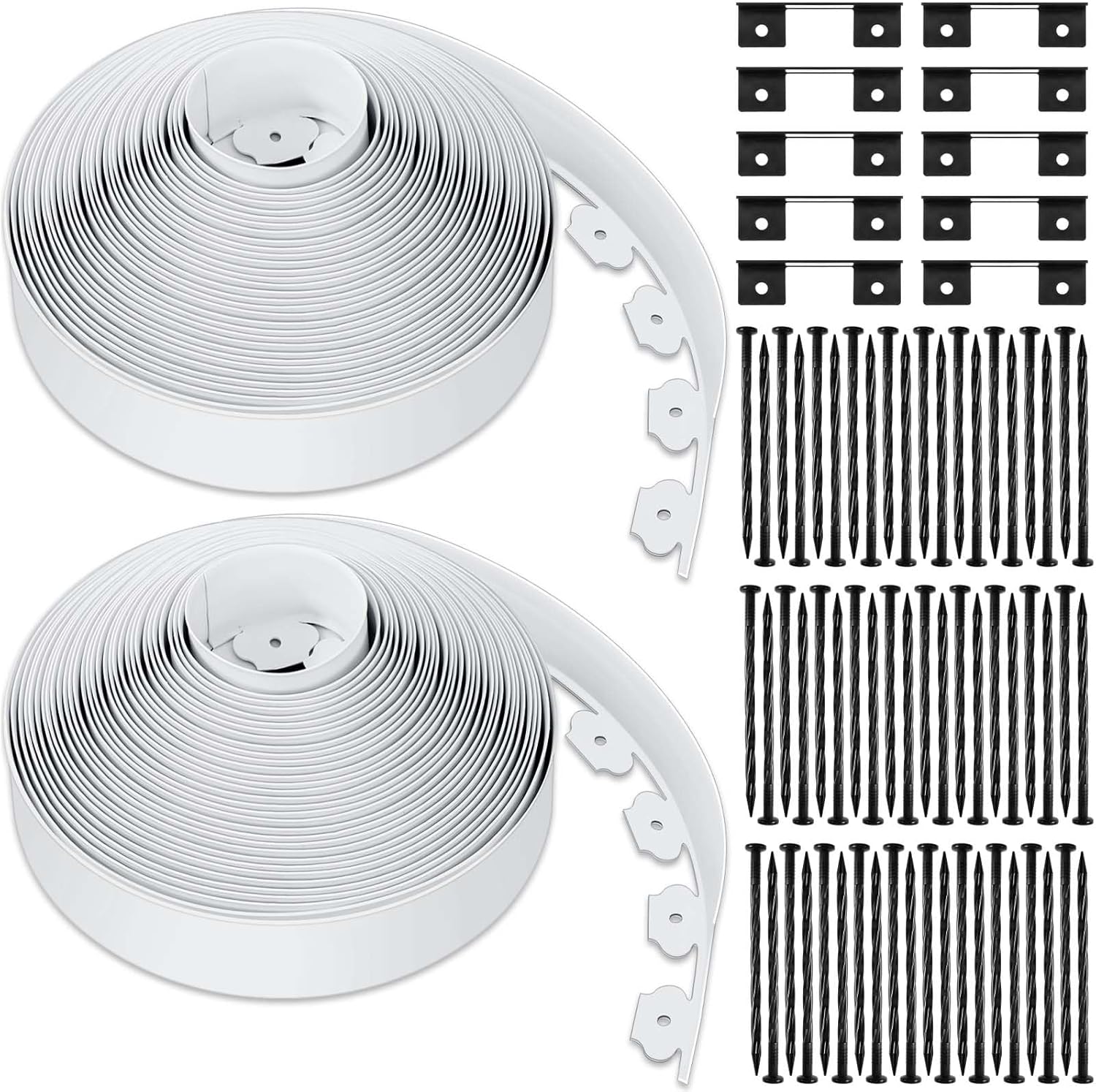 Sasylvia 2.5'' x 200' Landscape Edging Kit Edging Border Coil Include Anchoring Spikes 10 Connectors Plastic Garden Border for Lawn Garden Grass Yard Home(White) White 2.5 Inch