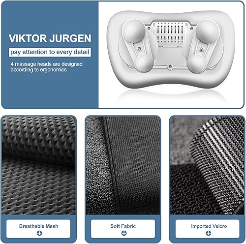 Vista 9 de VIKTOR JURGEN Masajeador de espalda, masajeador de cuello con calor, almohada de masaje regalos para hombres y mujeres, masajeador eléctrico de Gris