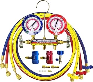 Upgrade 42036 Test & Charging Manifold with 3-1/8"(80 mm) Gauges, A2L Compatible, 2-Valve, 60" Refrigerant Hose, Color-Coded Scales, HVAC Manifold for R32/454B/410A/1234yf,Y/R/B Hoses
