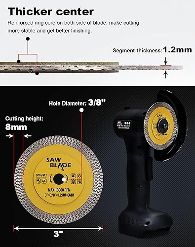 Miniatura 4 de PANFREET 2 unidslote 3 "hoja de diamante, hoja de azulejo de diamante de porcelana de 3.071 in con corte de eje de 38 "para granito, mármol,