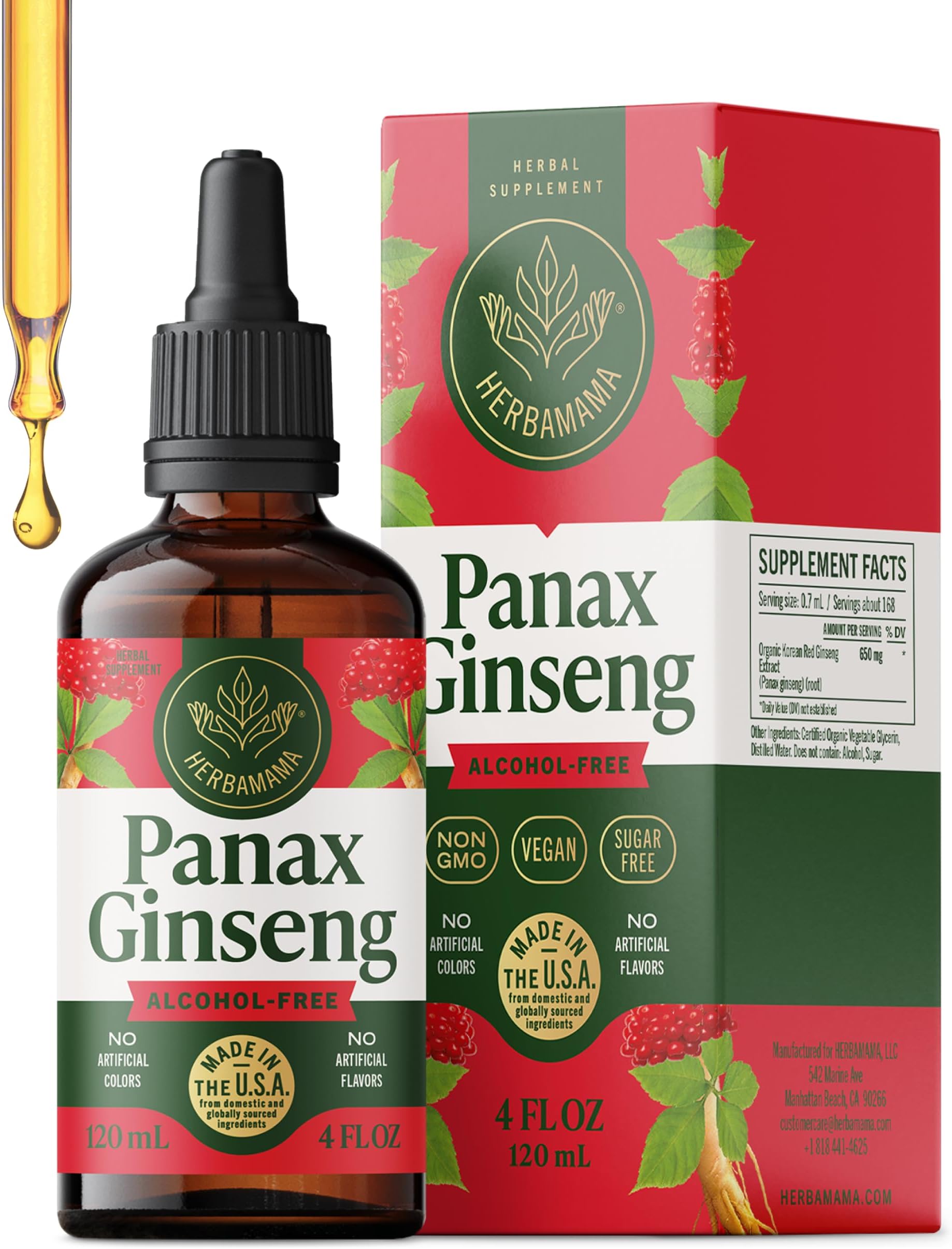 Panax Ginseng Root Tincture - Immune & Overall Support with Korean Red Ginseng Supplement - Vegan, Non-GMO, Alcohol & Sugar-Free Herbal Drops, 56-Day Supply
