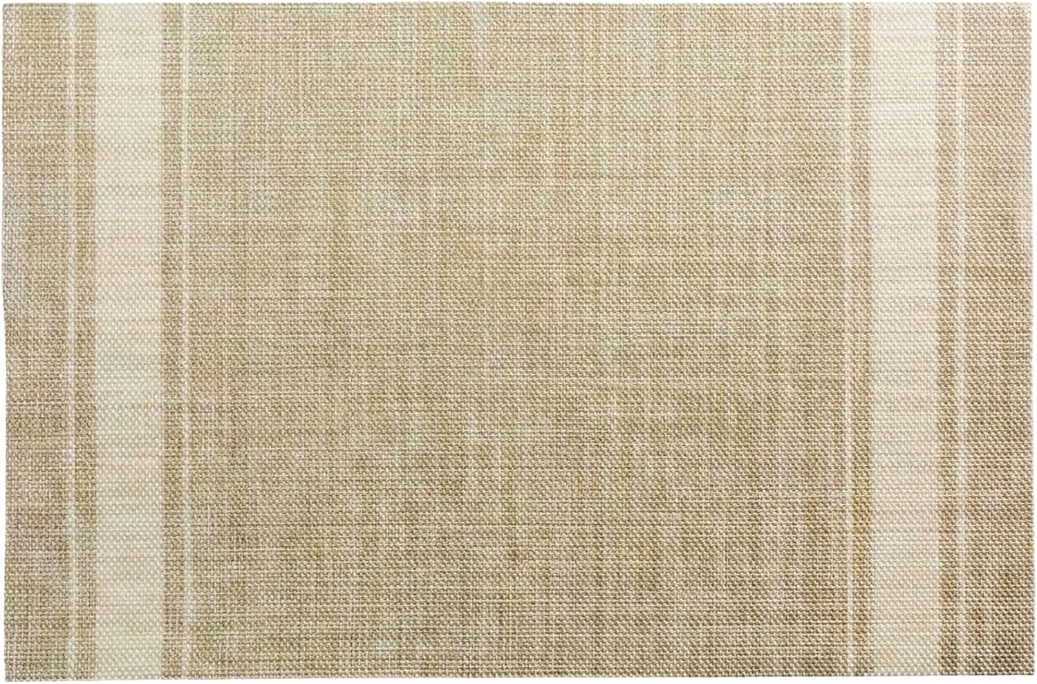 Restaurantware French Countryside 16 x 12 Inch Dining Table Placemats Set Of 6 Heat-Tolerant Kitchen Table Mats - Eggshell Stripe No Stain Khaki Vinyl Woven Rectangle Placemats Easy To Clean