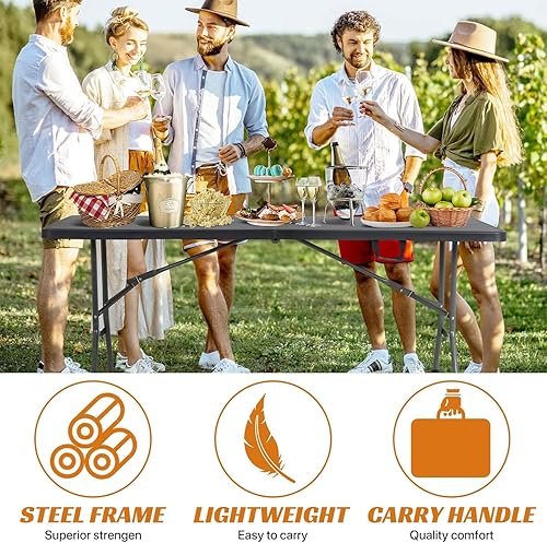 Miniatura 4 de GINMAON Mesa plegable de 6 pies, mesas de fiesta portátiles para exterioresinteriores, mesa plegable resistente de 6 pies de largo, no necesita