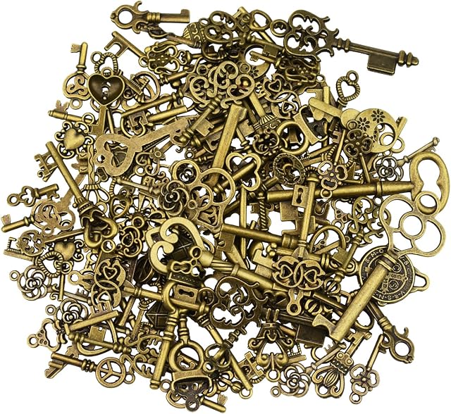 125Pcs Antique Bronze Vintage Skeleton Key Charms DIY Necklace Pendant for Wedding Party Favor & Birthday Party