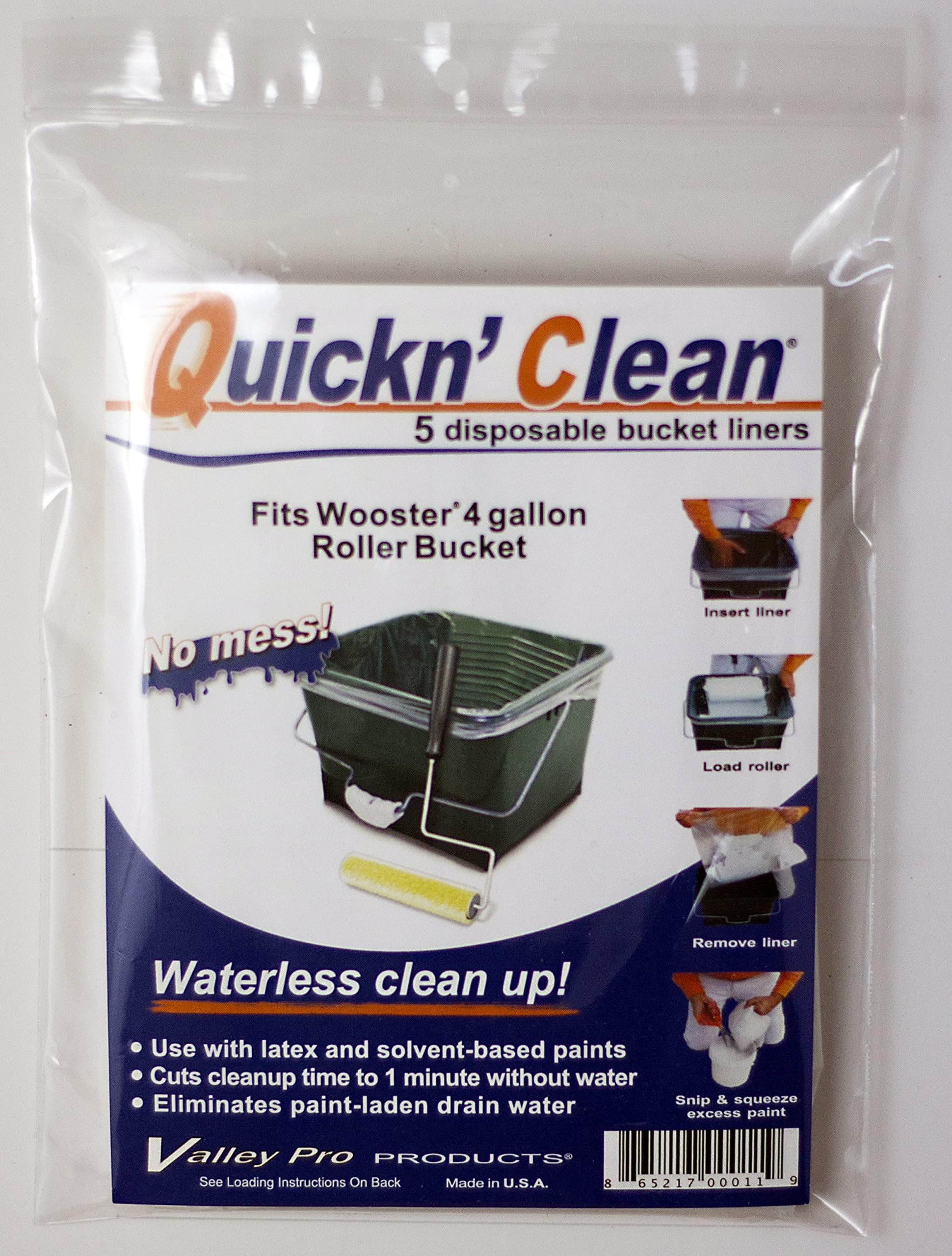 Quickn’Clean® Disposable Paint Bucket Liner 5-Pack. Custom fits Wooster® 4-Gallon Paint Bucket.