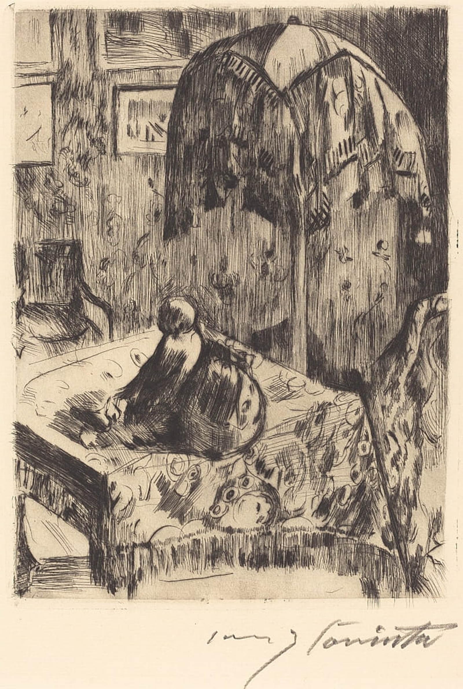 SERENDIPITP Vintage Picture Print on Canvas Wall Art Poster Interior with Floor Lamp by Lovis Corinth Artwork Print Poster for Wall Decor 60x90cm