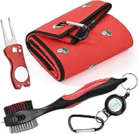 Vista 33 de Mile High Life Toalla de golf de microfibra con patrón de gofres Cepillo limpiador de ranuras para club Herramienta plegable con marcador