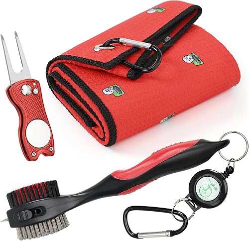 Miniatura 33 de Mile High Life Toalla de golf de microfibra con patrón de gofres Cepillo limpiador de ranuras para club Herramienta plegable con marcador