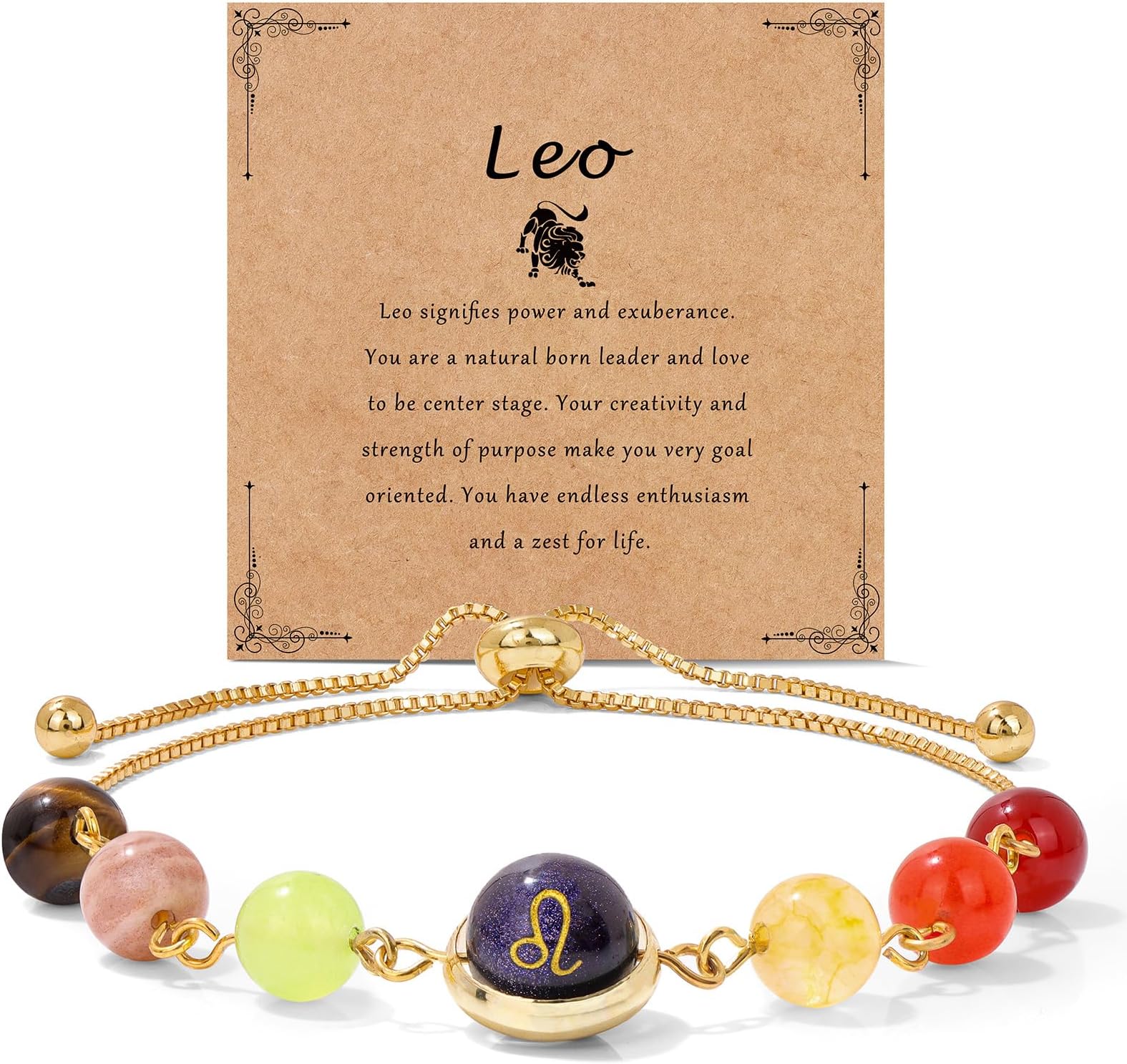 Raicegs Zodiac Bracelets for Women 18K Gold Plated Natural Stone Zodiac Sign Bracelets Gemstone Beads Healing Crystal Bracelets Constellation Horoscope Jewelry Gifts