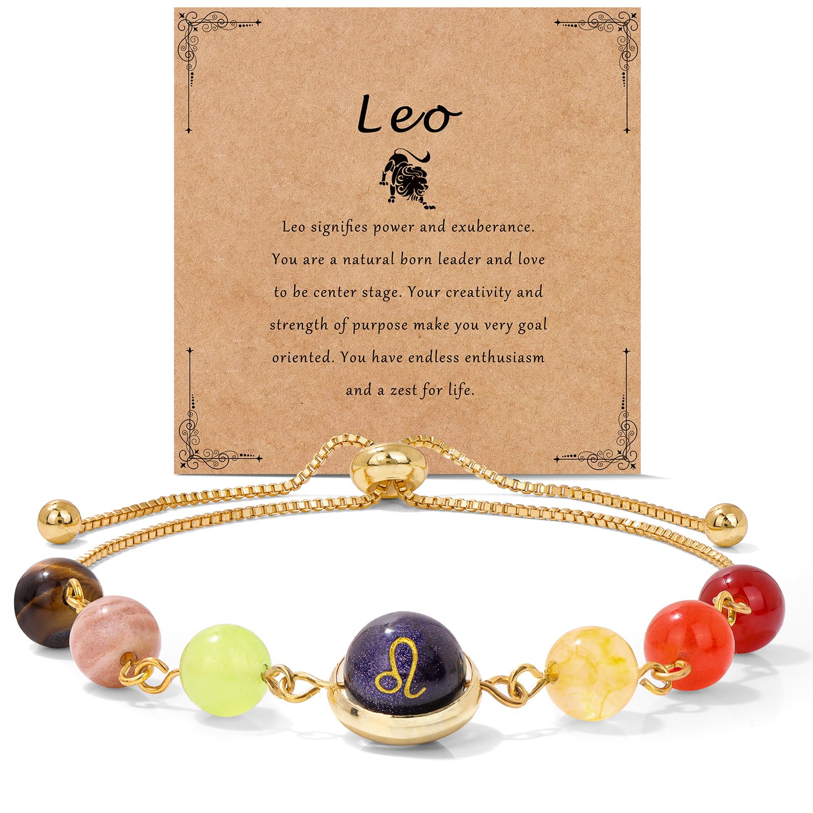 Raicegs Zodiac Bracelets for Women 18K Gold Plated Natural Stone Zodiac Sign Bracelets Gemstone Beads Healing Crystal Bracelets Constellation Horoscope Jewelry Gifts
