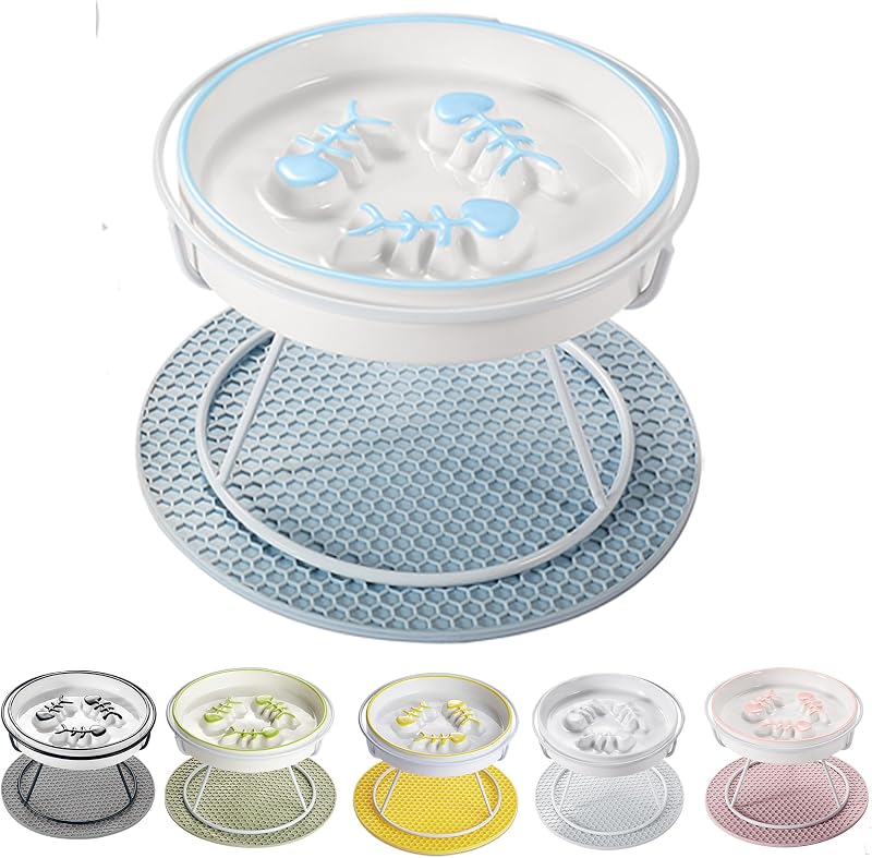 Comedouro Lento Elevado de Cerâmica com Design de Espinha de Peixe TRUNDISAN para Gatos e Cães, 14,4 oz