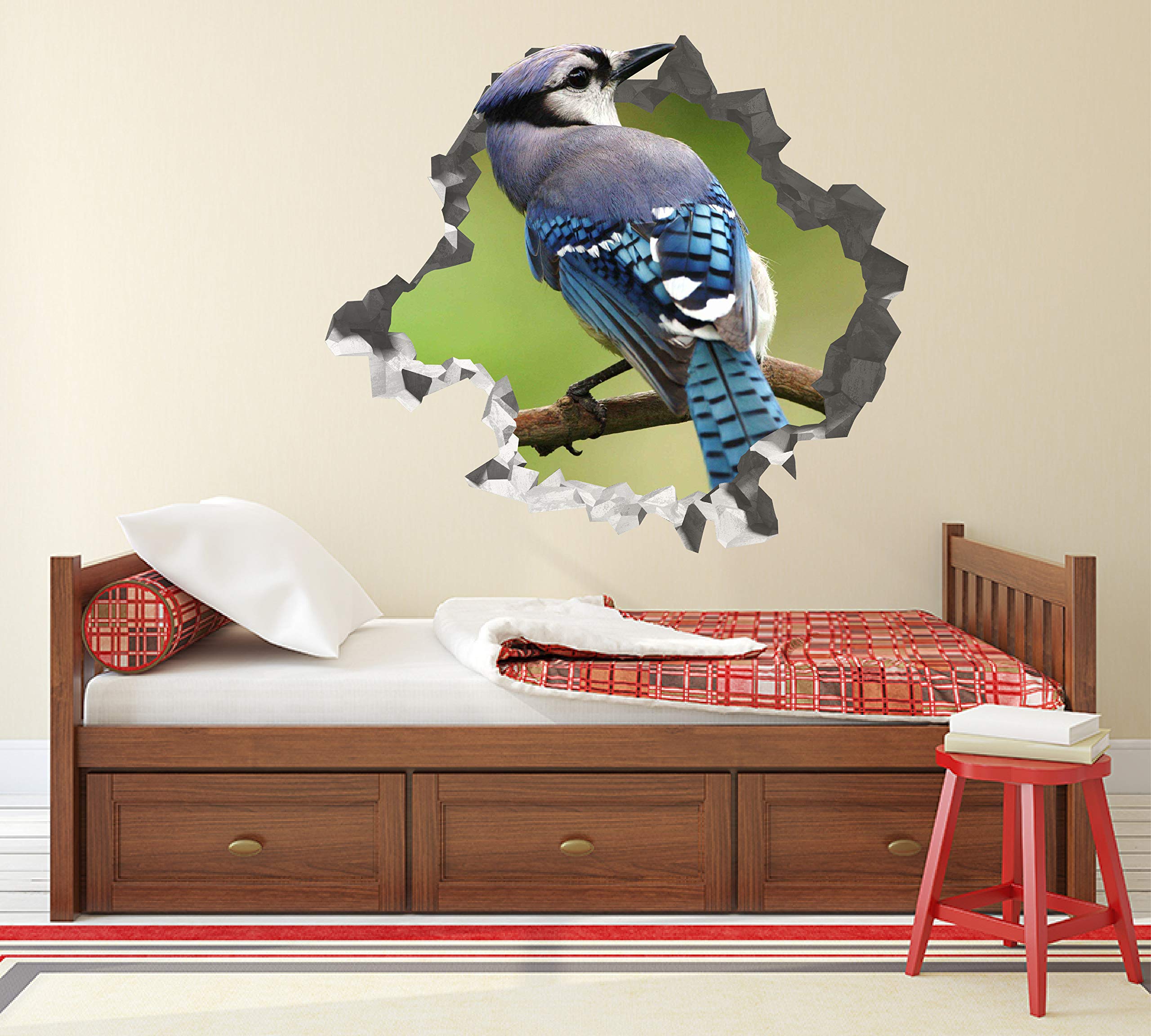 Pajaro Chara Azul - Calcomania Animales - Decoración de Cuartos Niños - Sticker de Aves Salvajes - Decoración Infantil - JS411 (Grande: 102 cm x 91 cm)