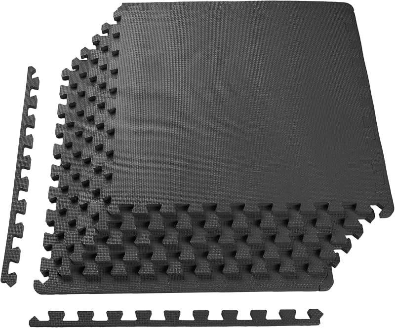 Puzzle Exercise Mat 1/2-inch Thick, EVA Interlocking Foam Floor | Tiles for Home Gym, Mat for Home Workout Equipment, Floor Padding for Kids, Black, 24 in x 24 in x 1/2 in, 24 Sq Ft - 6 Tiles