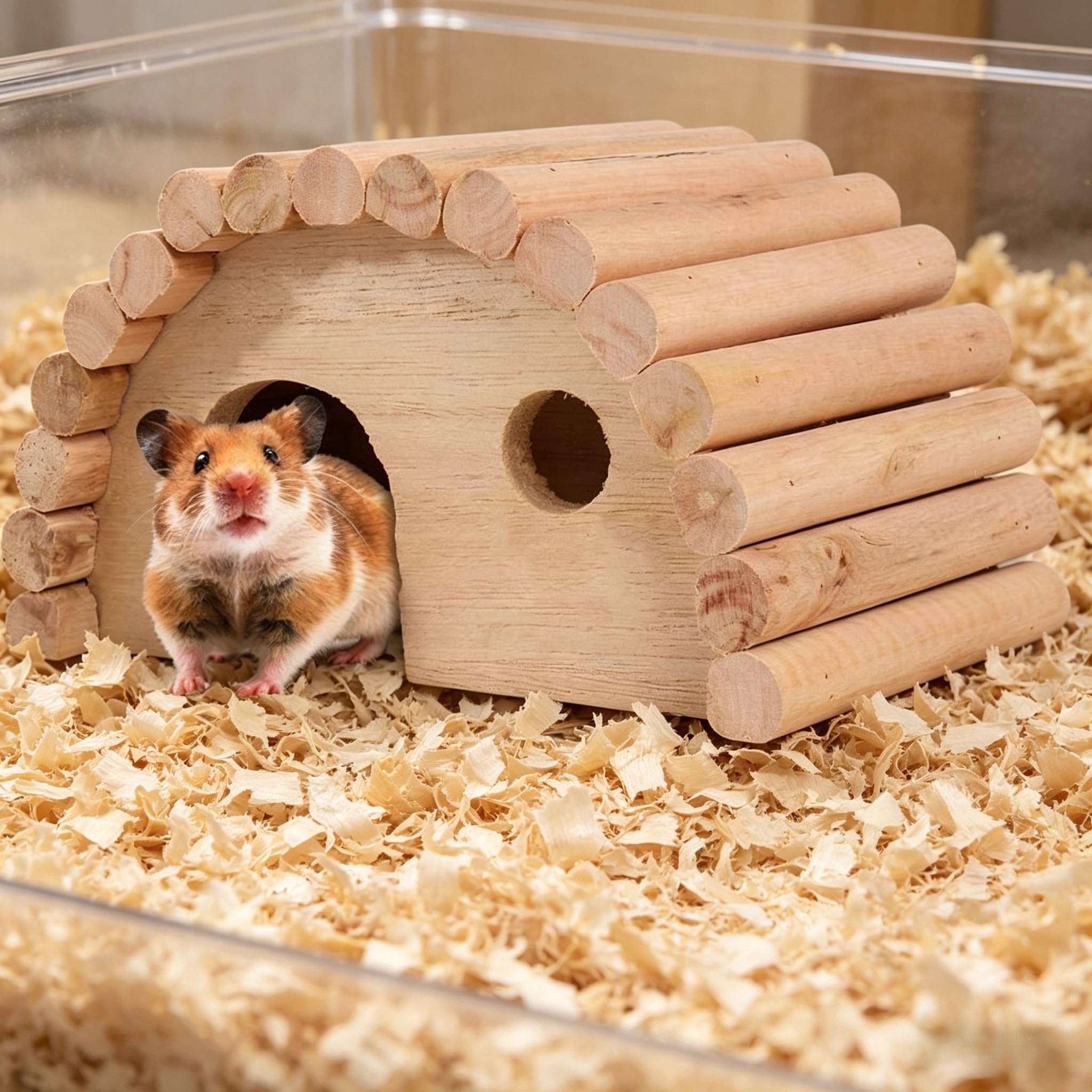 Hamsterhaus Aus Holz, Belüftetes, Gewölbtes Versteck, Gemütliches Käfignest Für Zwerghamster, Rennmäuse Und Andere Kleintiere, Ideal Zum Spielen Und Schlafen