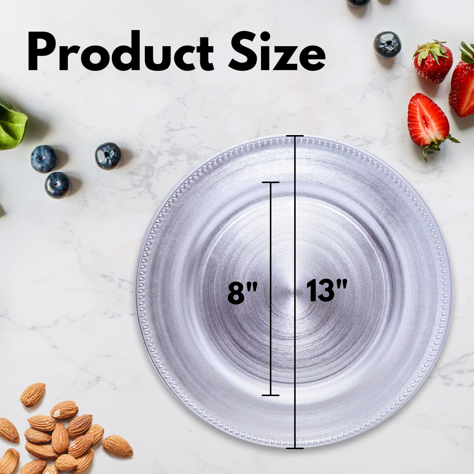 DaCakeWS Metallic Silver Bead Charger Plates 13inch, Set 10PCS Plastic Round charger plates bulk wedding, Dinner,Wedding,Party,Event,Decoration(Beaded Silver 10)