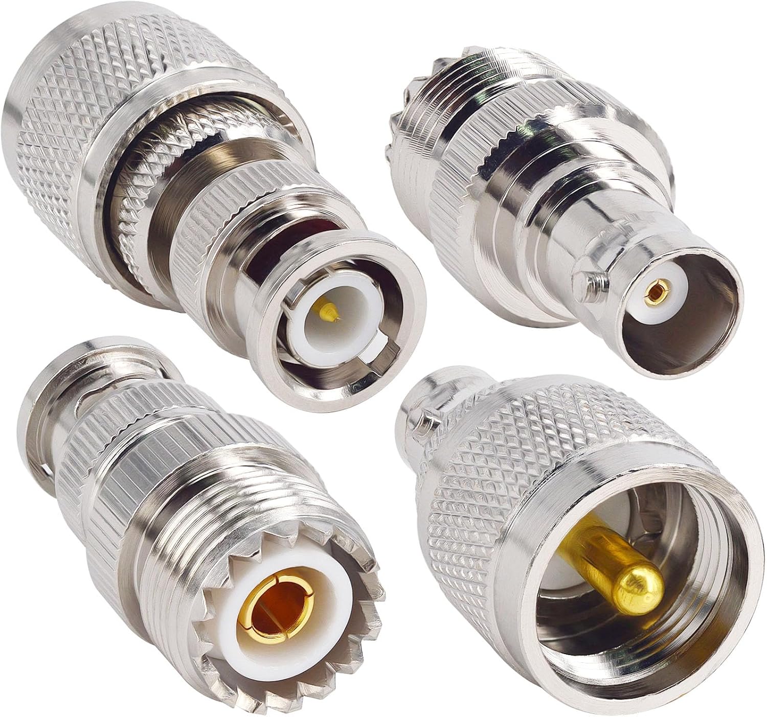 onelinkmore 4-Type BNC to UHF Adapter Kit (PL-259/SO-239) - Coaxial RF Connector Set for Handheld Scanners, CB Radio Antennas, Ham Radio & SWR Meter,Base Station - Male/Female Universal Converter