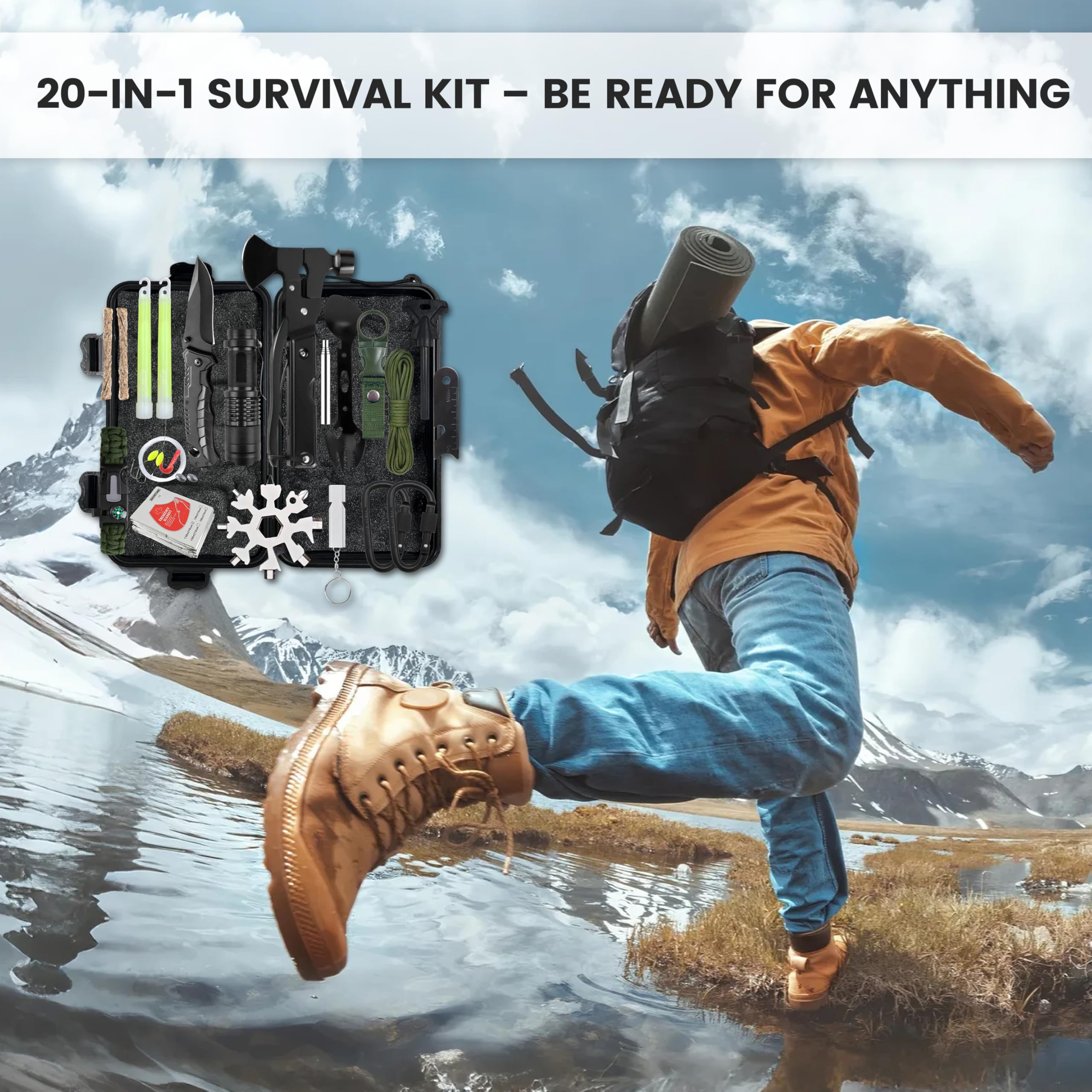 1 kit di sopravvivenza, borsa di sopravvivenza completa, kit di sopravvivenza militare completo, kit di sopravvivenza completo di catastrofe 72 ore, adatto per sport all'aria aperta, campeggio