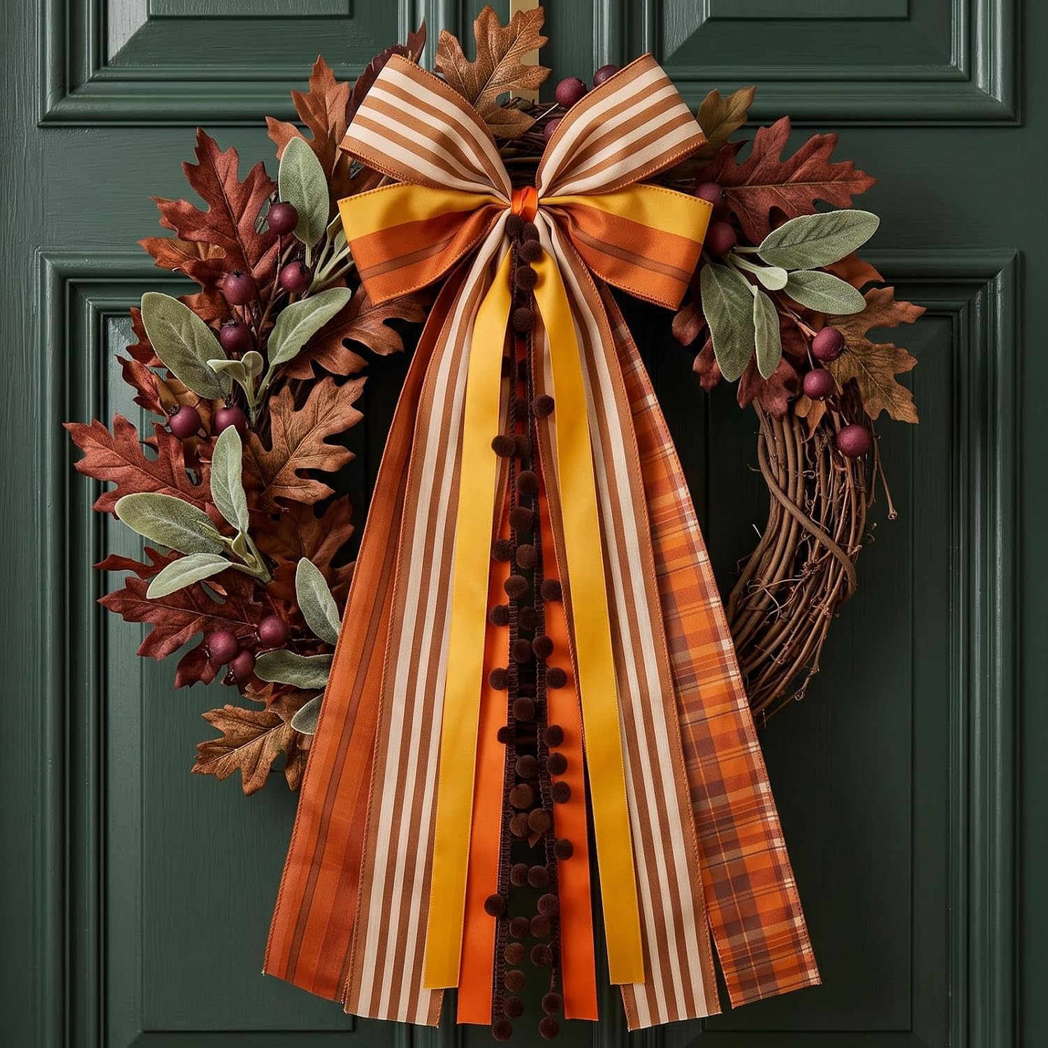SIMISI RIBBON Fall Wreath Ribbon Bows Orange Plaid Thanksgiving Decorations
