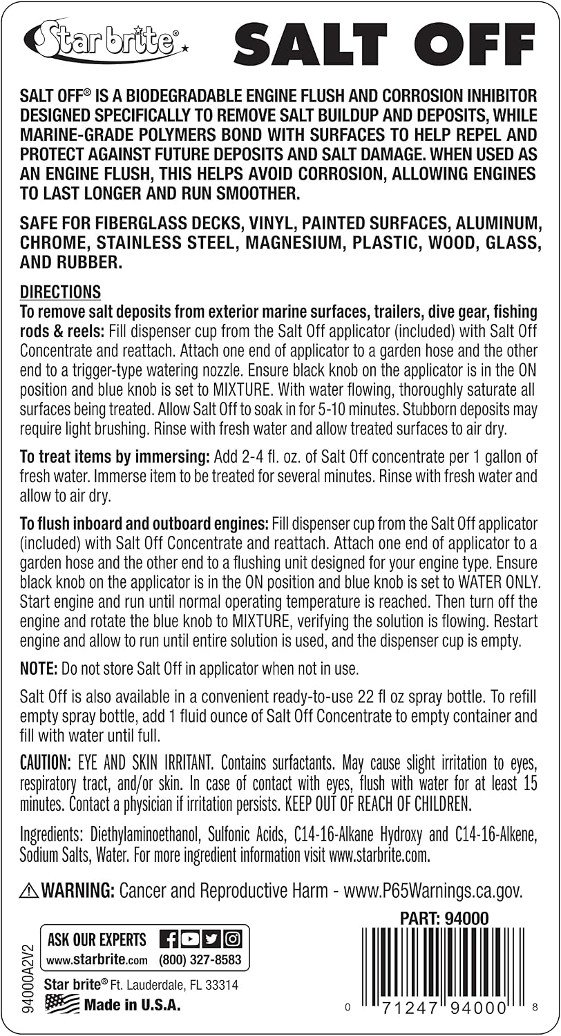 STAR BRITE Salt Off Concentrate Kit - Salt Remover Wash & Marine Engine Flush - 32 OZ. with Applicator (094000)