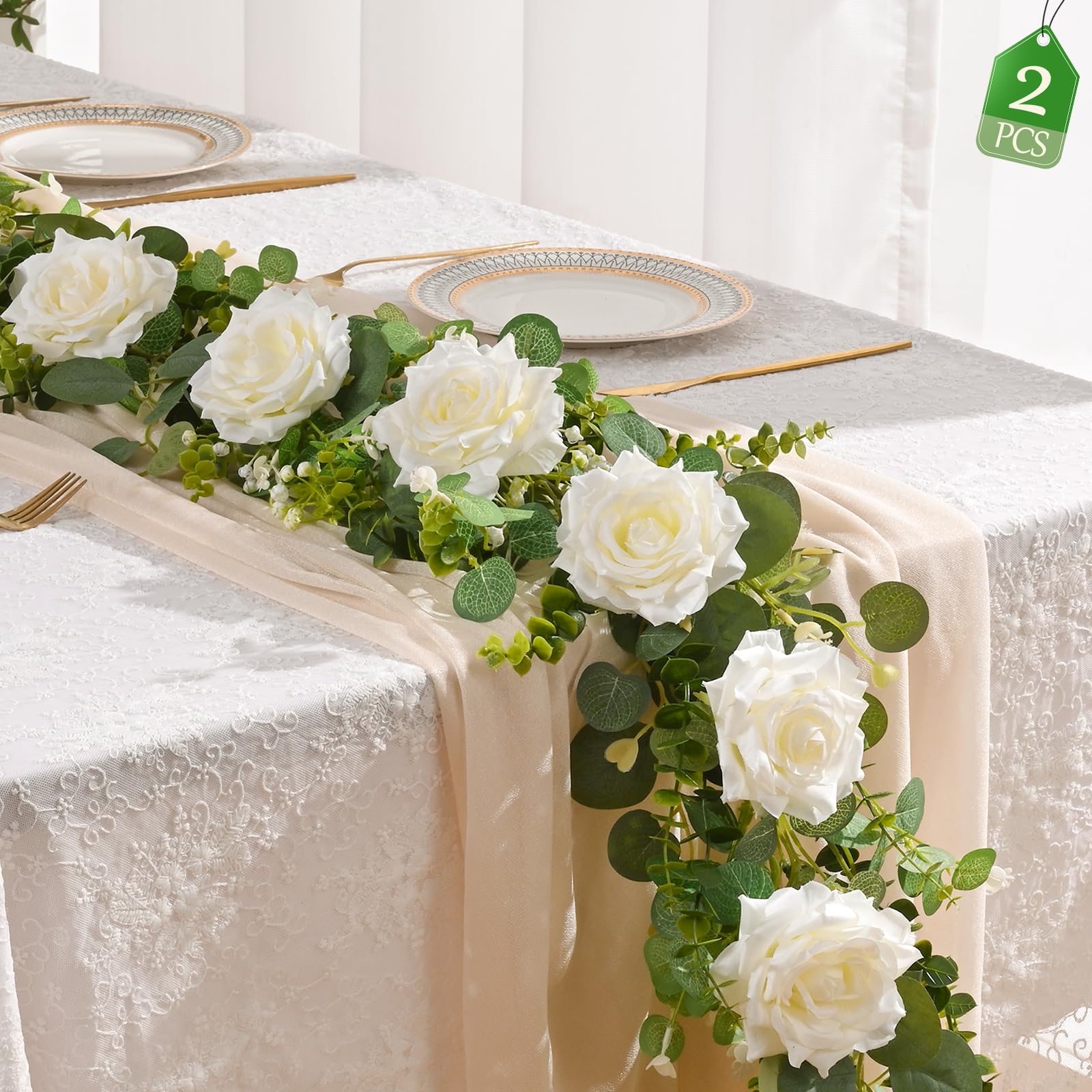 Livole Ghirlanda di fiori di eucalipto artificiale in seta artificiale, rampicante da appendere, per matrimoni, centrotavola, feste, archi, cerimonie, ghirlande, sfondo, decorazione (bianco)