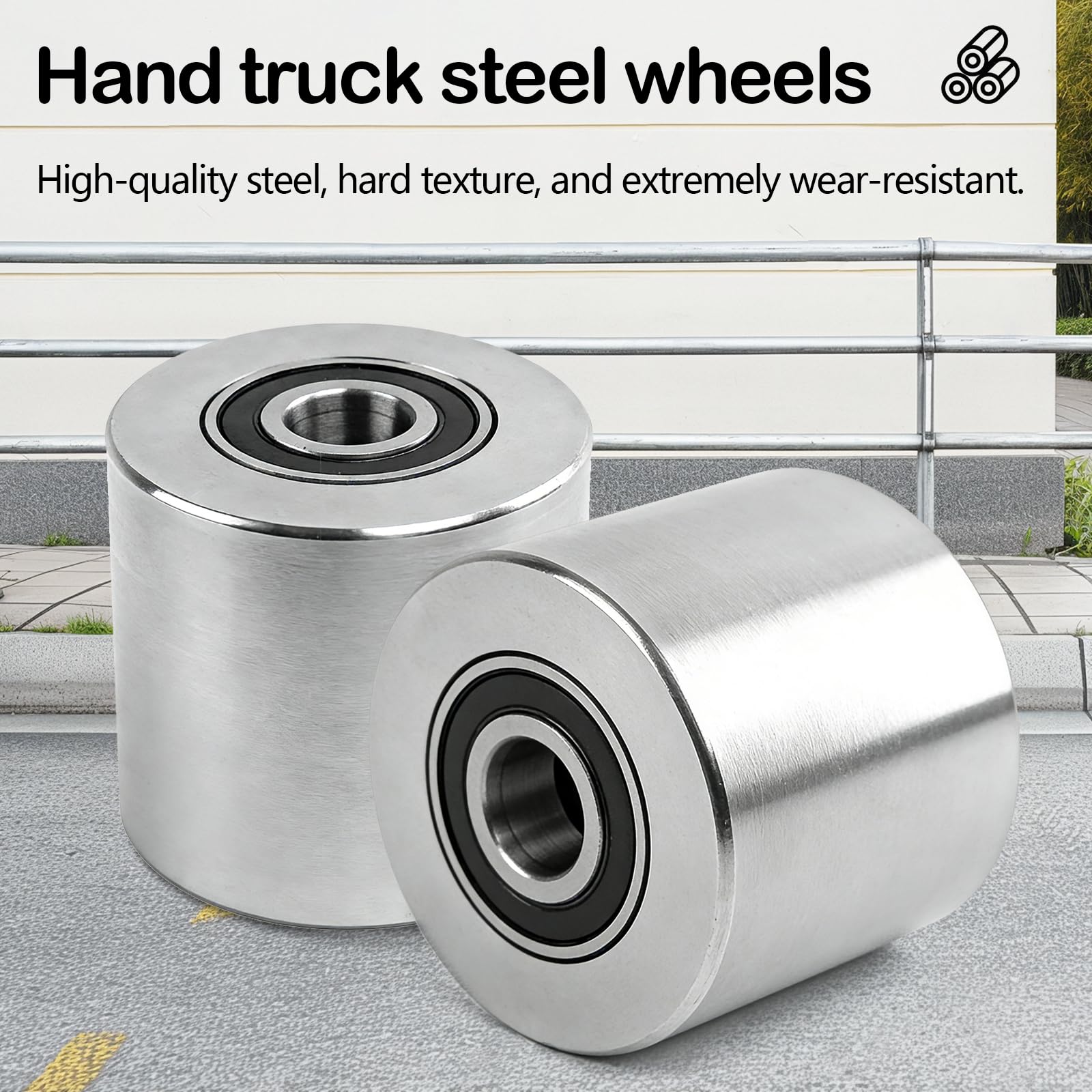 4 Roues de Transpalette en Acier 80 x 70 mm, Axe de 20 mm Roulements à Billes Capacité de Charge de 1500 kg pour Béton et Terrains Accidentés