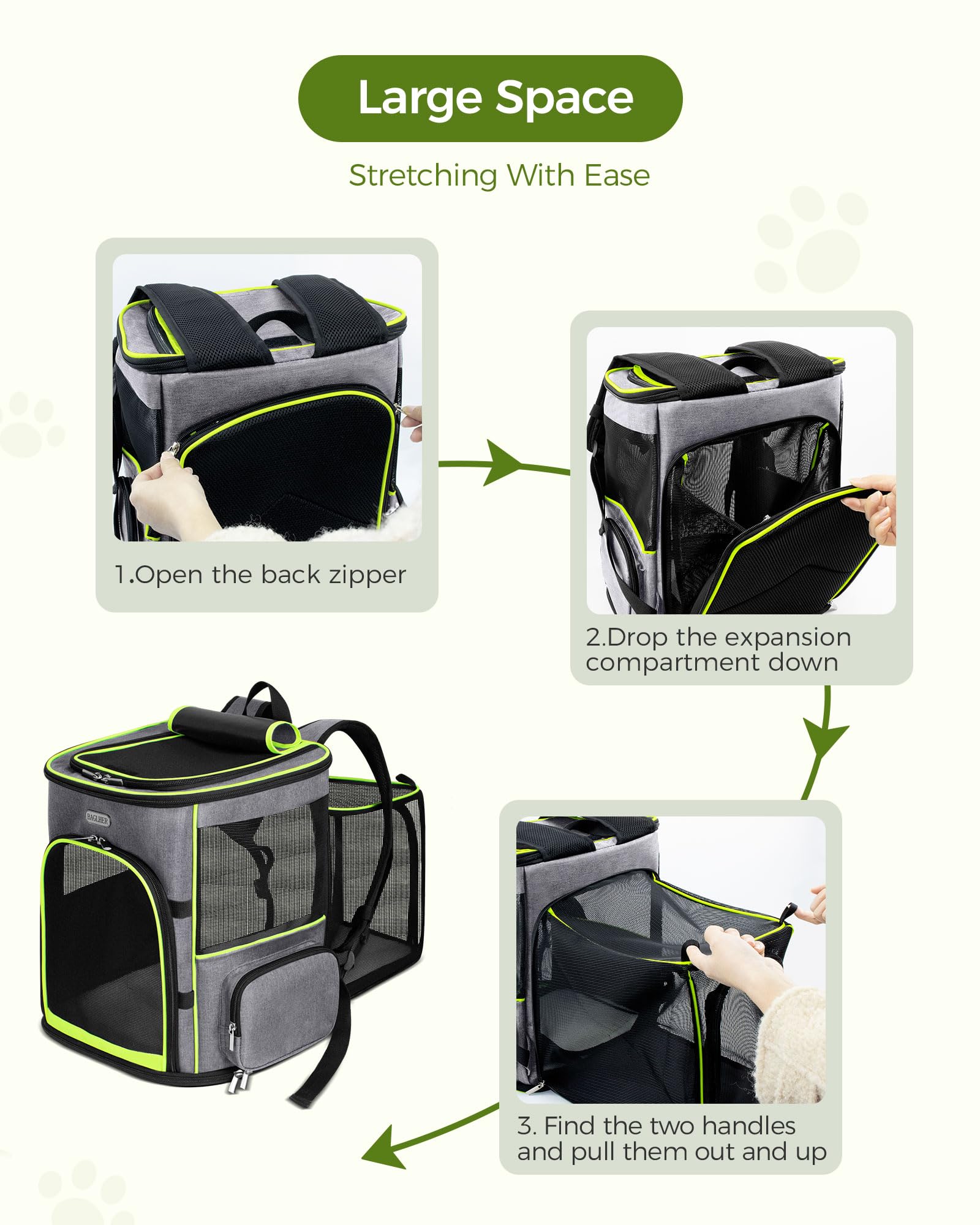 BAGLHER Expandable Cat Carrier Backpacks, Retractable Pet Carrier Backpack for Small Dogs & Cats with Breathable Mesh, Travel Bag Up to 18 Lbs for Hiking Camping Outdoor - Grey - image 7