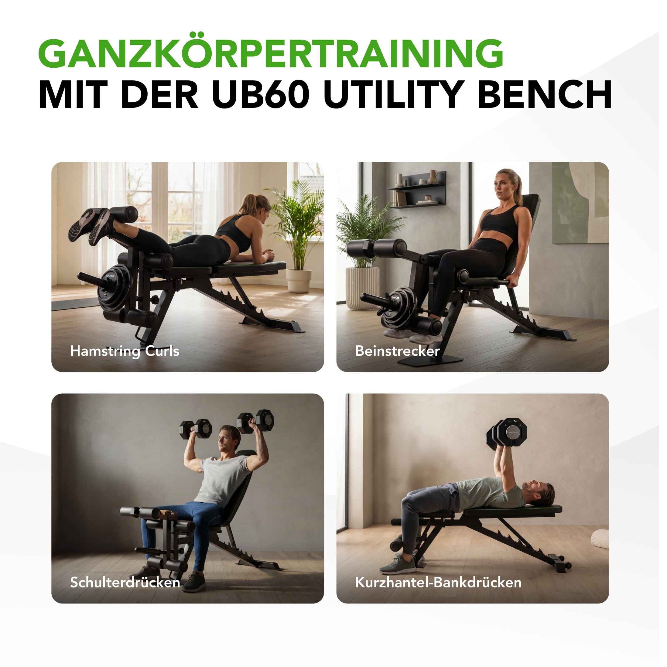 Tunturi UB60 Verstellbare Hantelbank / Trainingsbank / Schrägbank / Utility Bench mit beinhalterung