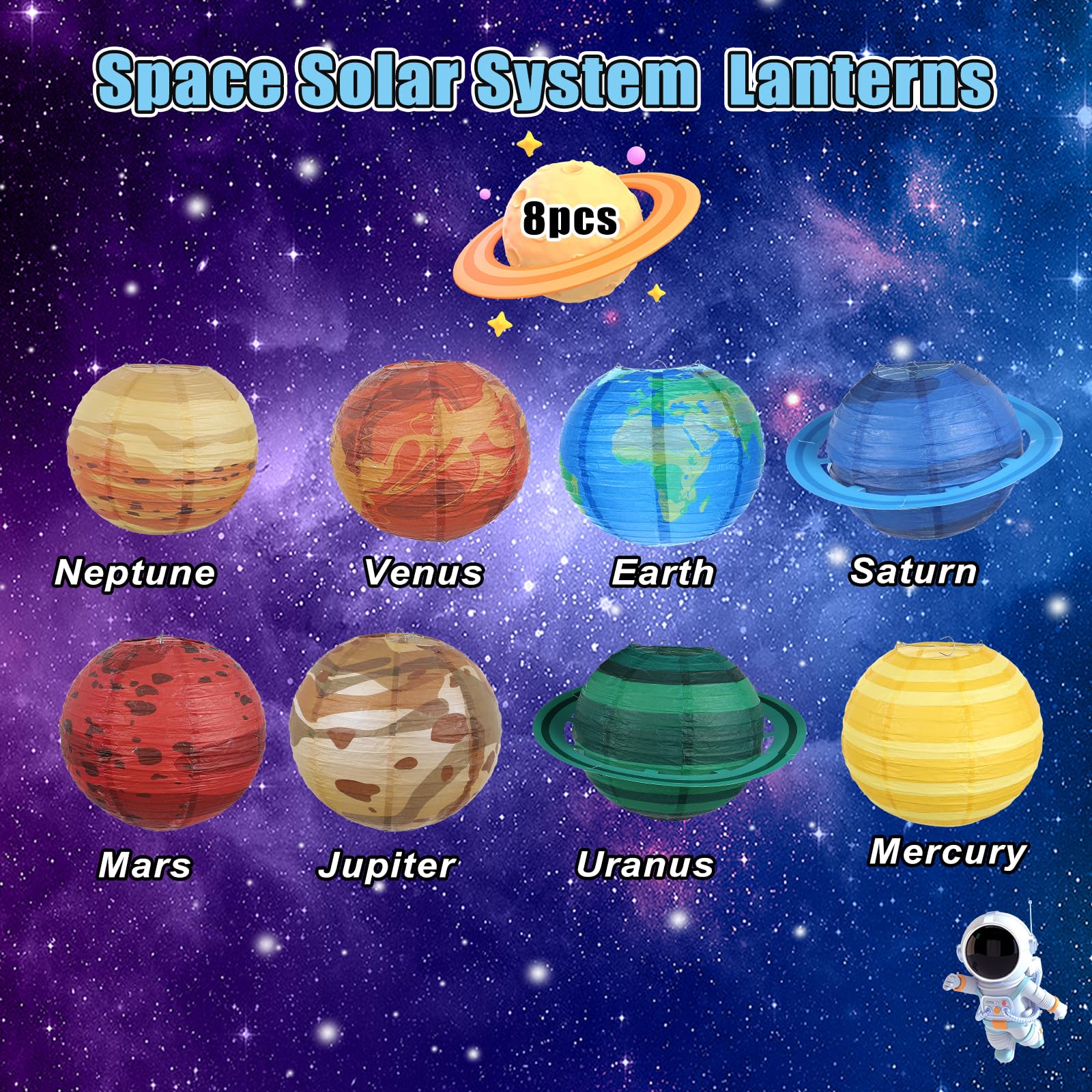 8Pcs 10Inch Space Planet Paper Lanterns Hanging Planets Lantern Out of This World Space Lanterns Solar System Galaxy Planet Earth Lantern, Spaces Theme Party Supplies Home Decor Birthday Decorations