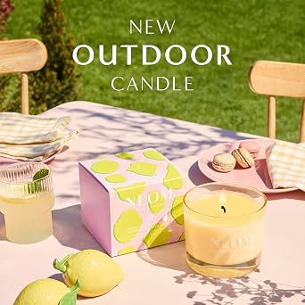 Neom-夏の香り付きキャンドル1芯、コンプリートブリスシトロネラiアウトドアキャンドルi100%天然ワックス、ハンドフィニッシュiモロッコブラッシュローズ、ライム、ブラックペッパー、シトロネラ。