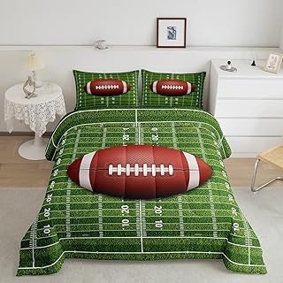 American Football Comforter Set Twin,Football Field Abstract Bedding Set 2pcs for Kids Teens Boys Girls Adults Room Decor, Soccer Sport Game Quilt Set Green Brown Duvet Insert with 1 Pillowcase