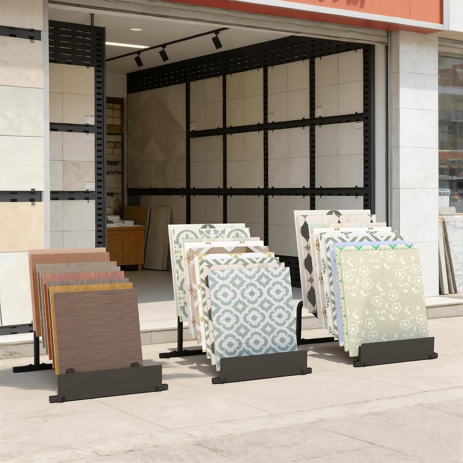 10-Tier Tile Sample Display Stand, Adjustable Large Tile Display Rack, Metal Flooring Sample Storage Rack Flooring Board Organizer Trade Show Building Material Shelf for Exhibition Hall Retail Vendors