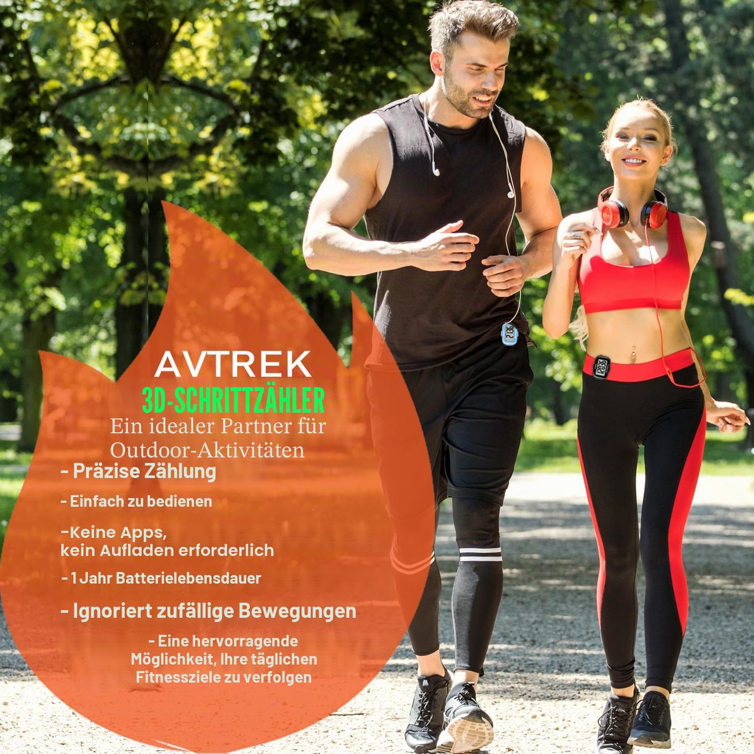 AVTREK Präziser 3D-Schrittzähler für das Gehen, riesiges Display, digitaler Schrittzähler zum Laufen, mit Zeitanzeige und LED-Hintergrundbeleuchtung