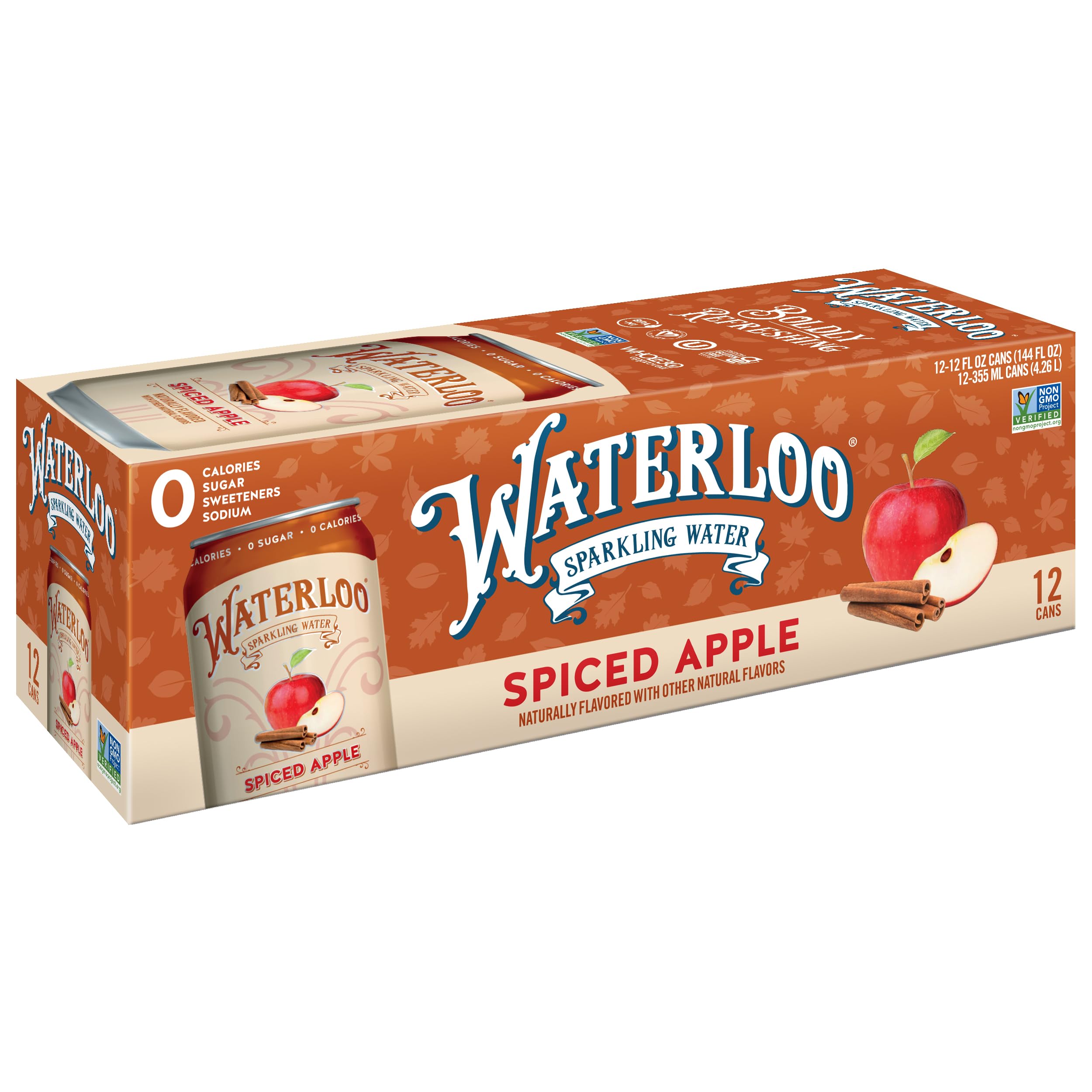 Waterloo Sparkling Water, Spiced Apple Naturally Flavored, 12 Fl Oz Cans (Pack of 12) – Zero Calories and Zero Sugar or Sweeteners of Any Kind