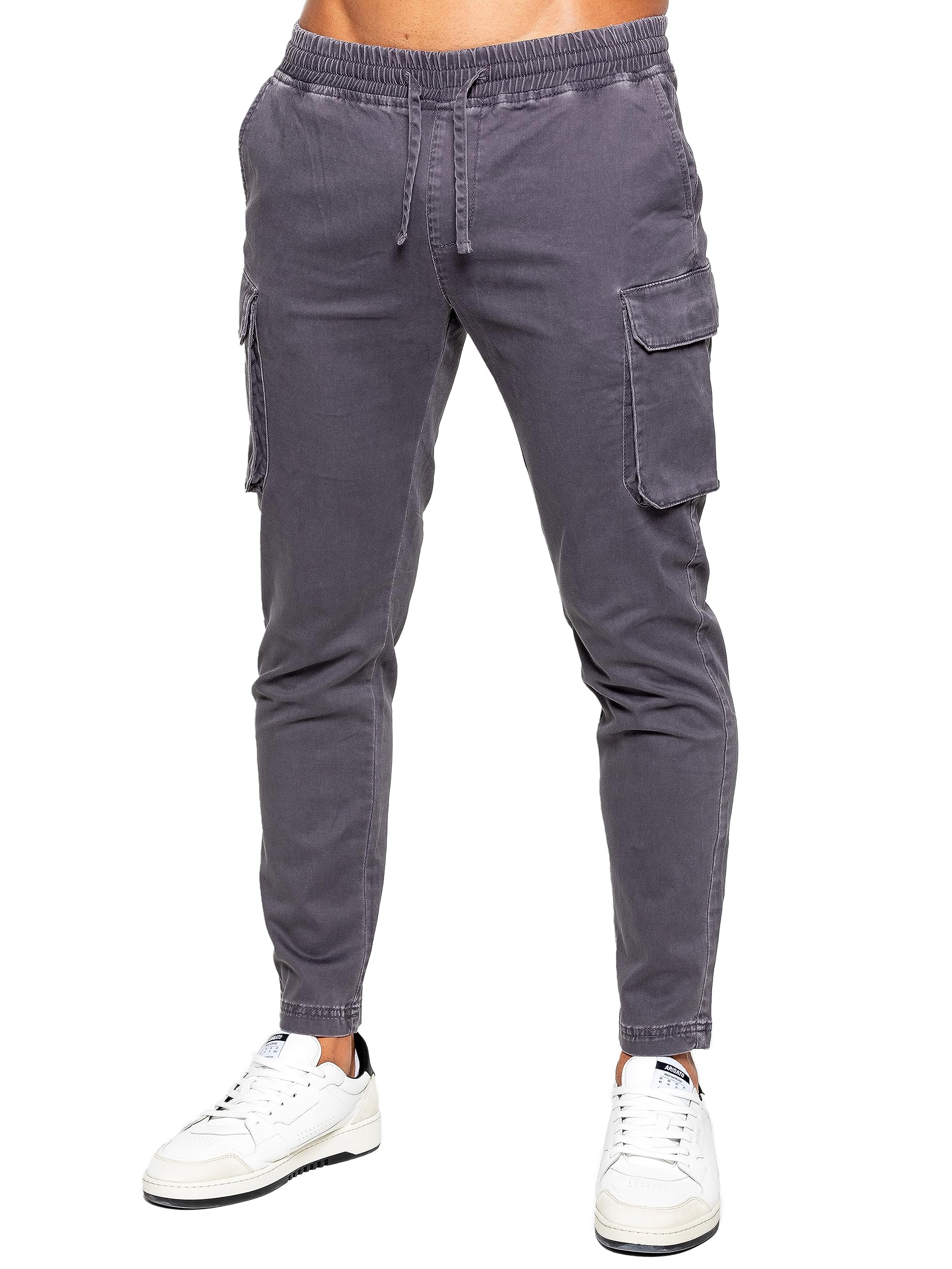 989Zé ENZO Mens Cargo Jeans Elasticated Trousers Casual Cotton Regular Fit Combat Pants EZ612 Trouser Grey M