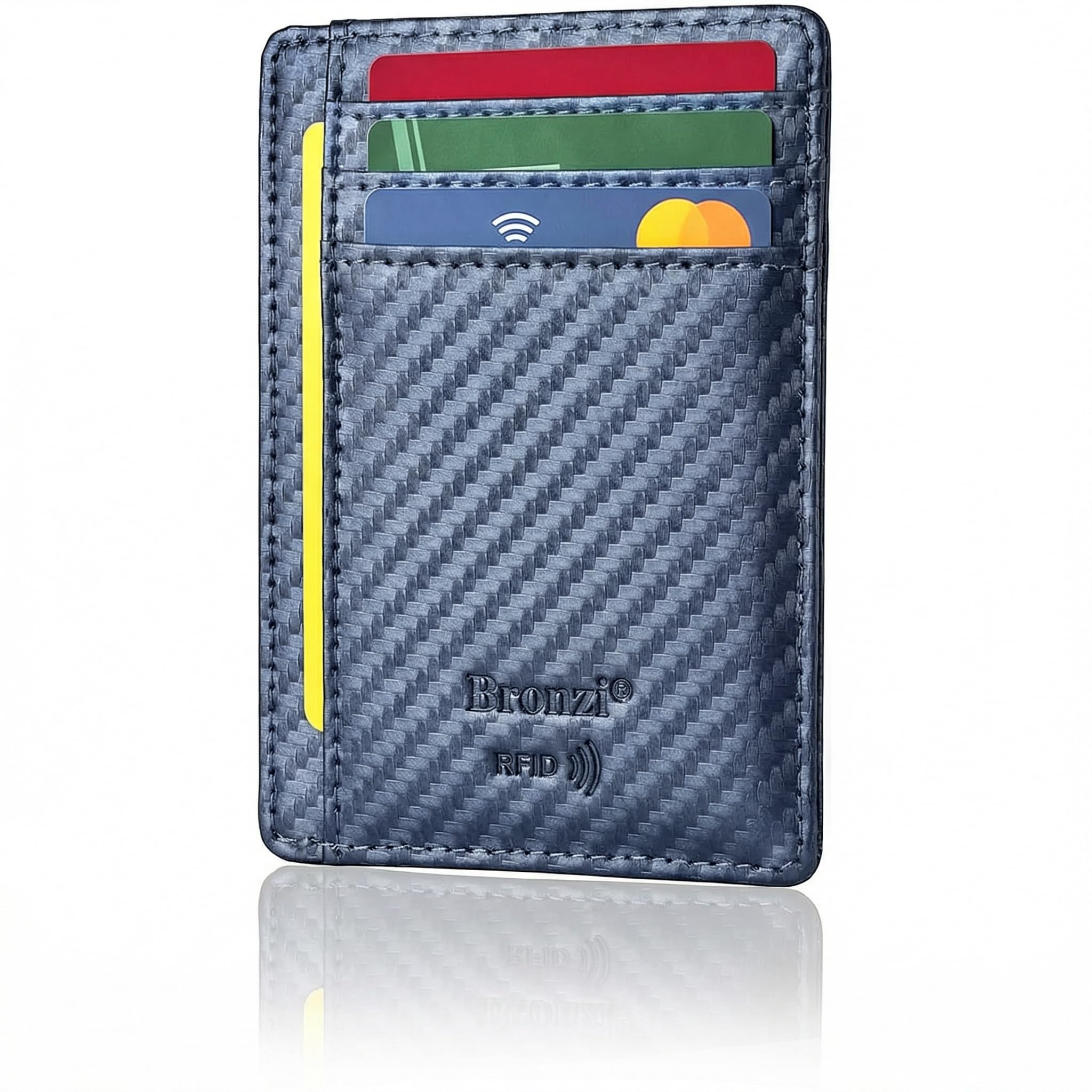 Bronzi® Portafoglio Uomo Slim Piccolo | Portacarte Uomo Donna Portatessere Porta Carte Di Credito | Portafogli Mini Protezione RFID con Portamonete | Box Regalo - Brand Italiano