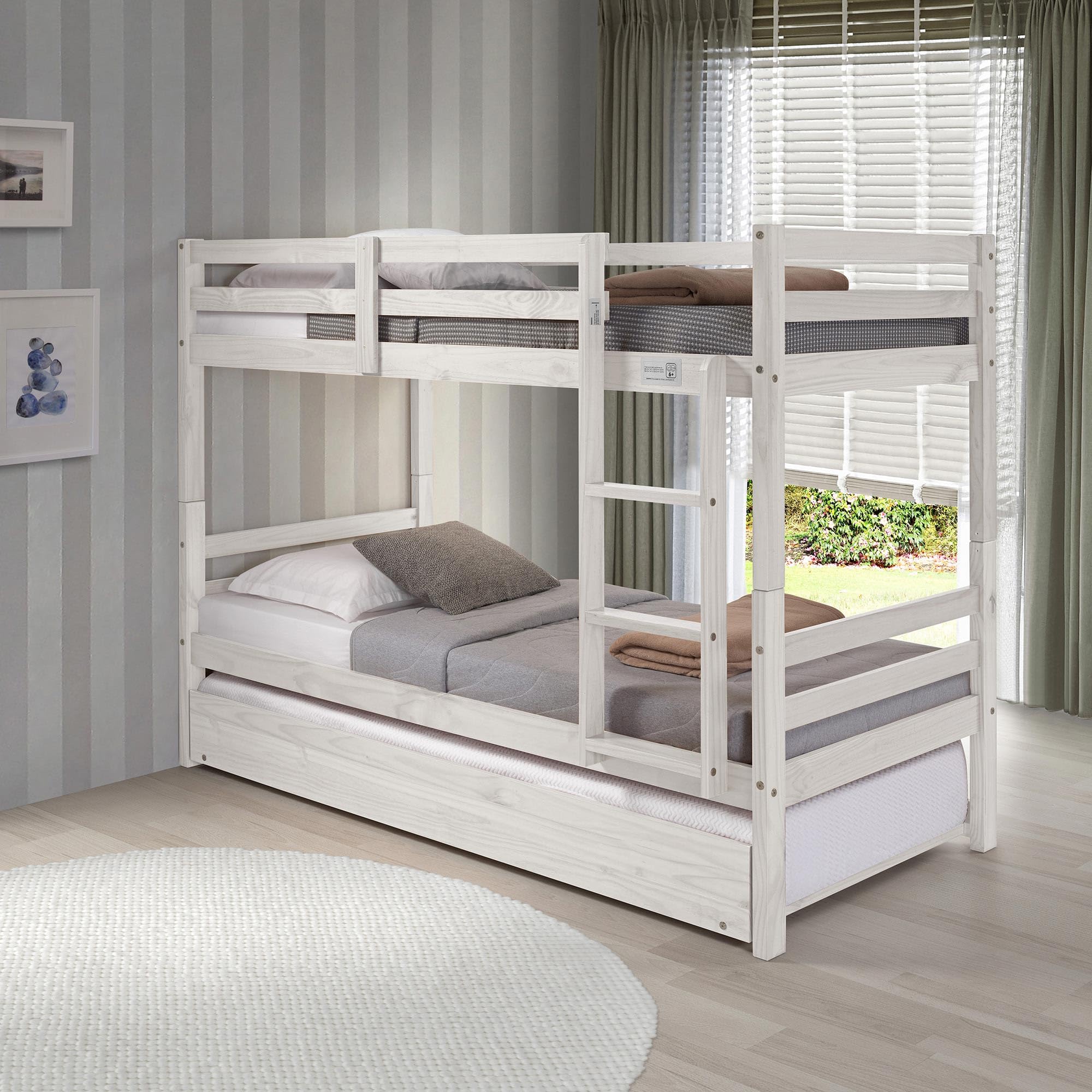 Buyqualia - Litera de Madera Color Blanco Abierto 154x98,5x198,5 cm | Cama Doble Compacta con Diseño Clásico para Niños y Adultos | Estructura de Pino Macizo Resistente | para Niños y Adultos